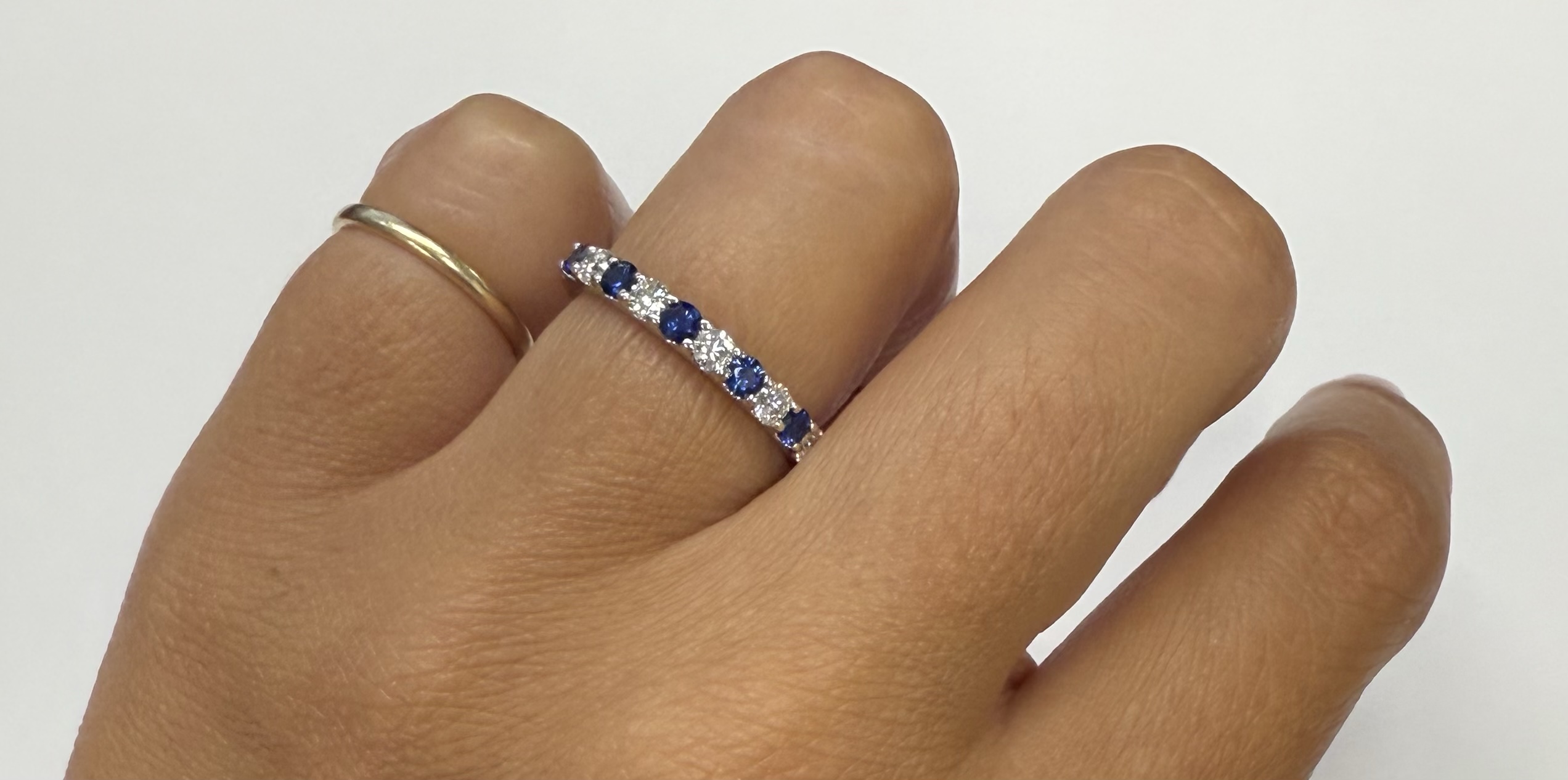 14k White Gold Genuine .45 Cttw Sapphire & .33 Cttw Diamond 11 Stone Band - Image 18