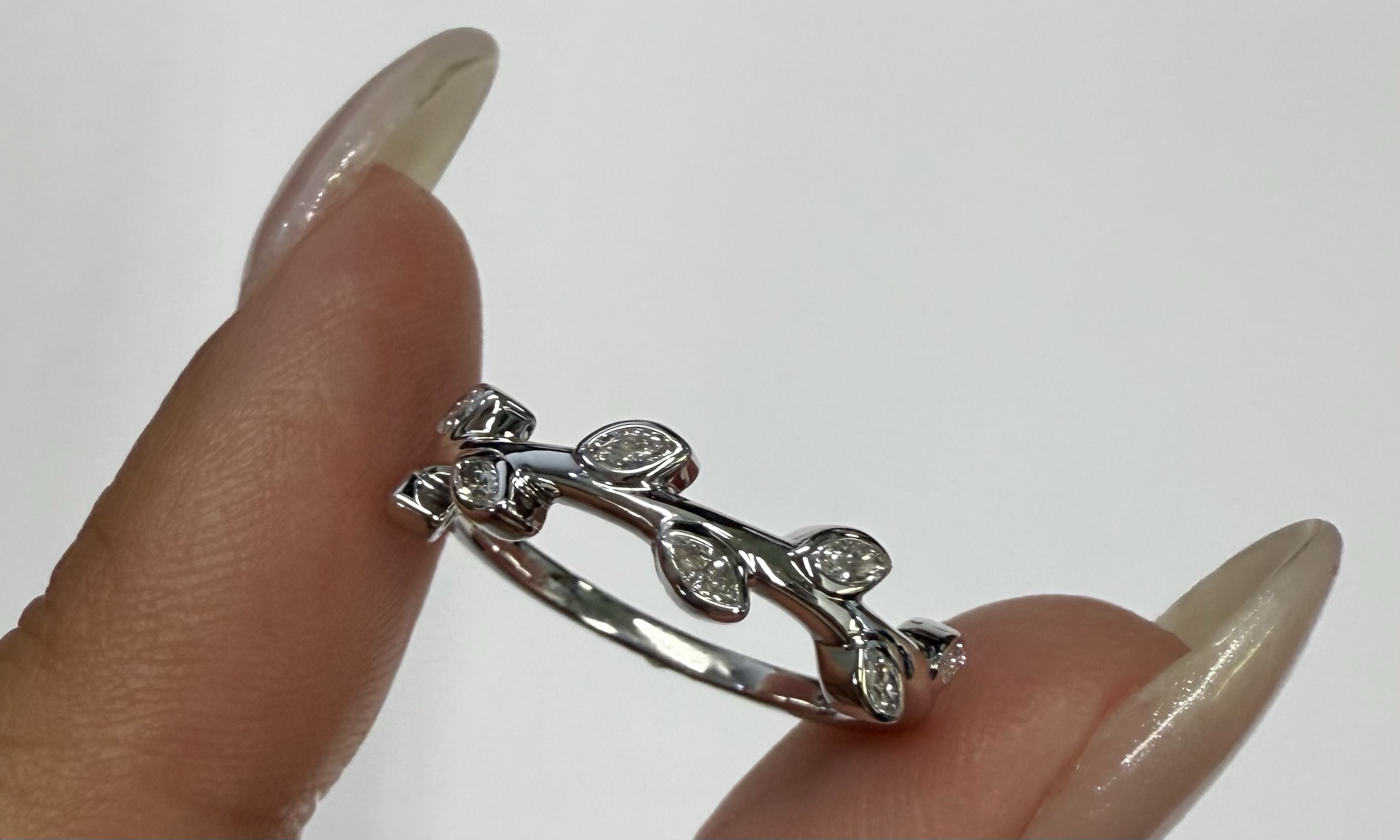 14k White Gold Genuine 1/4 Cttw Marquise Diamond Bezel Band - Image 2