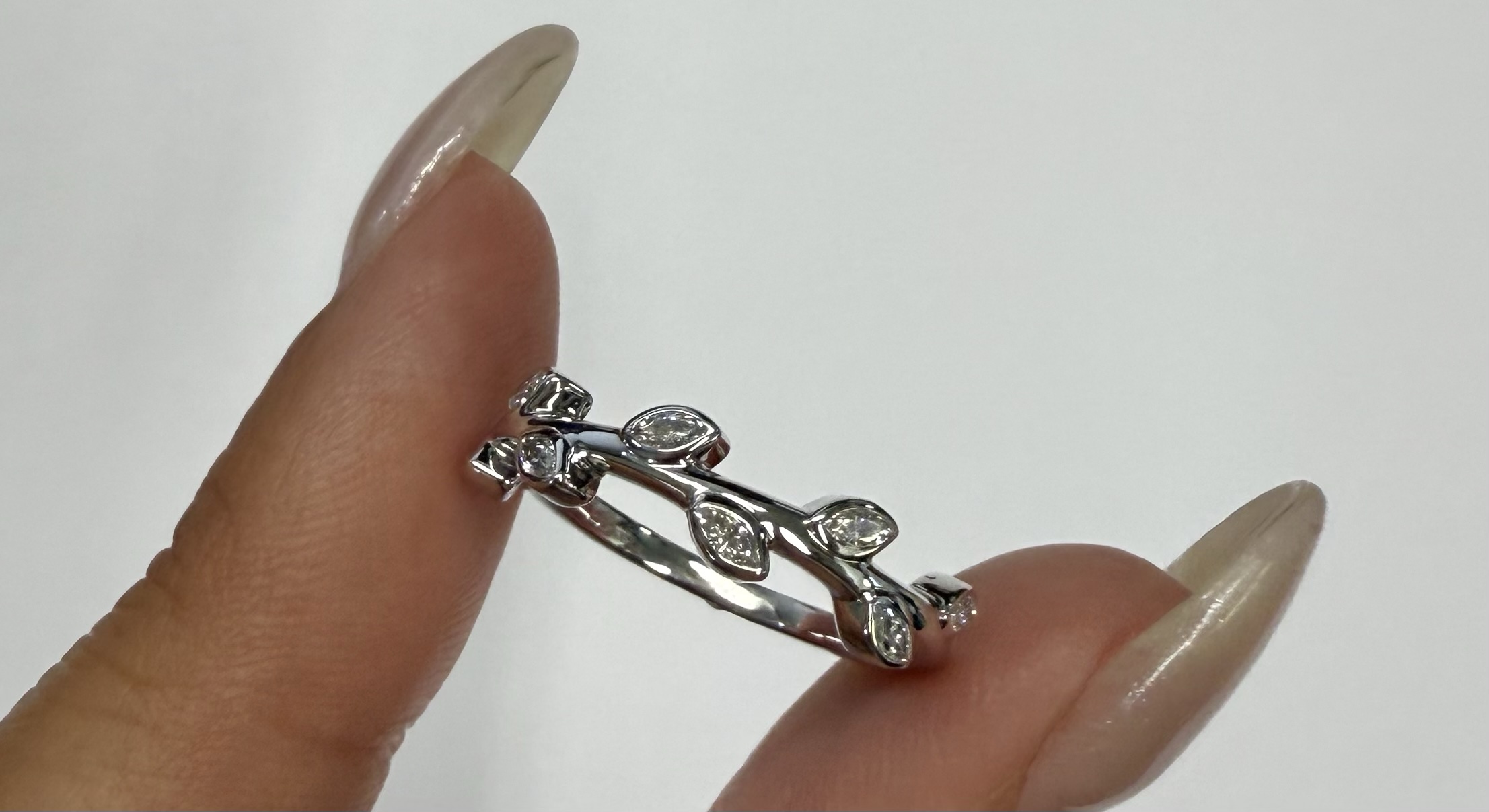 14k White Gold Genuine 1/4 Cttw Marquise Diamond Bezel Band