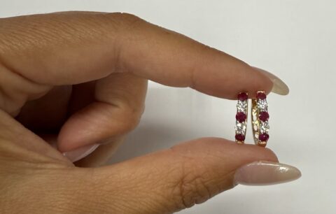 14k Yellow Gold Genuine .73 Cttw Ruby & .40 Cttw Round Brilliant Cut Diamond Hoops