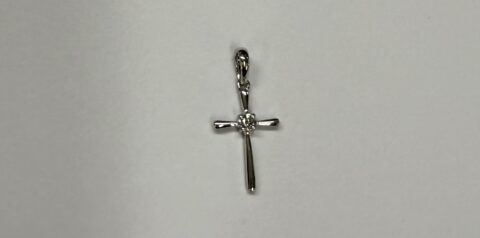 14k White Gold Genuine .03 Cttw Round Brilliant Cut Diamond Cross