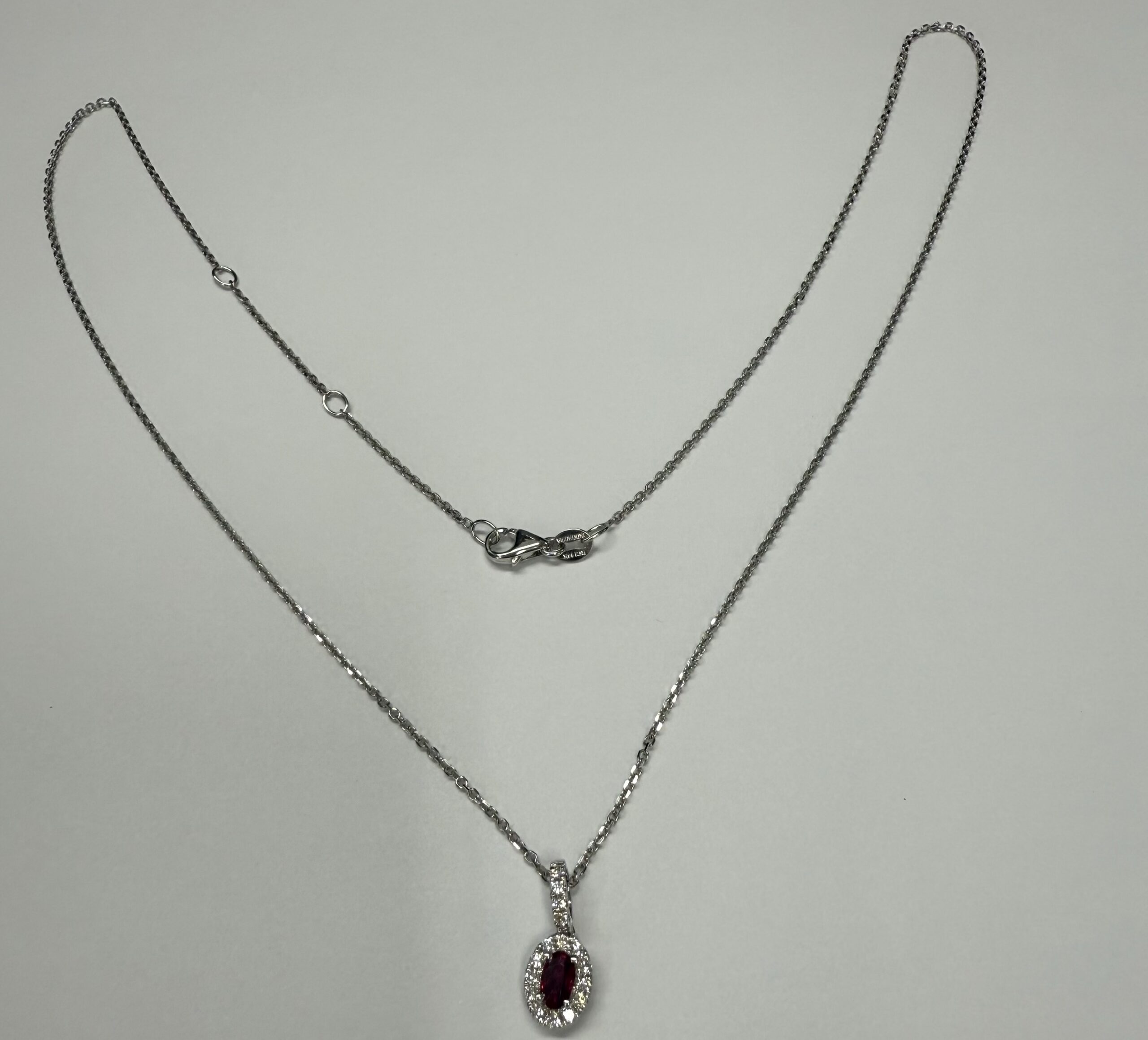 14k White Gold Genuine .21 Cttw Ruby & Diamond Halo Pendant