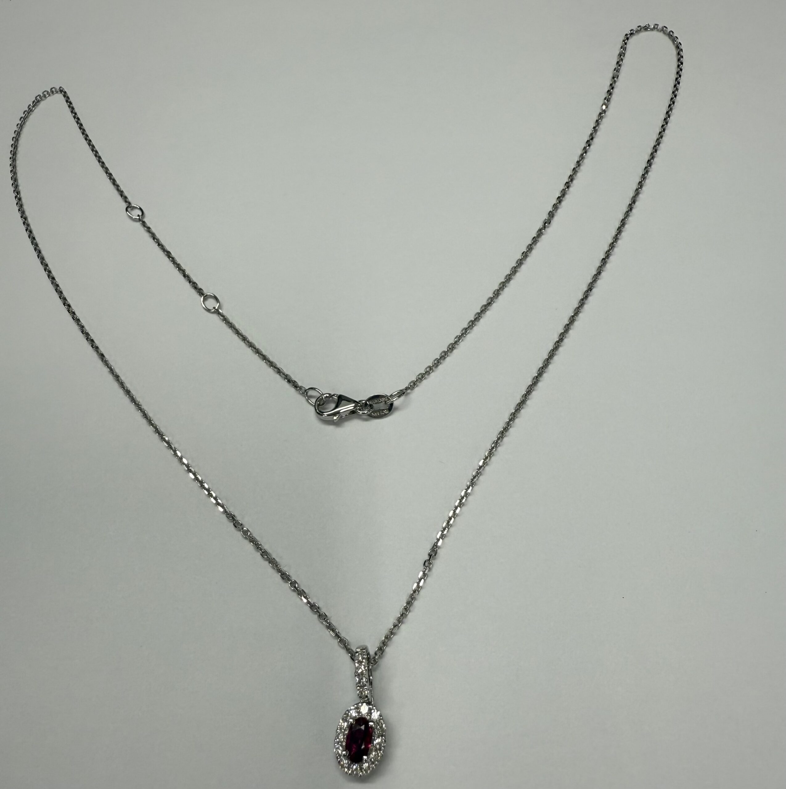 14k White Gold Genuine .21 Cttw Ruby & Diamond Halo Pendant - Image 2
