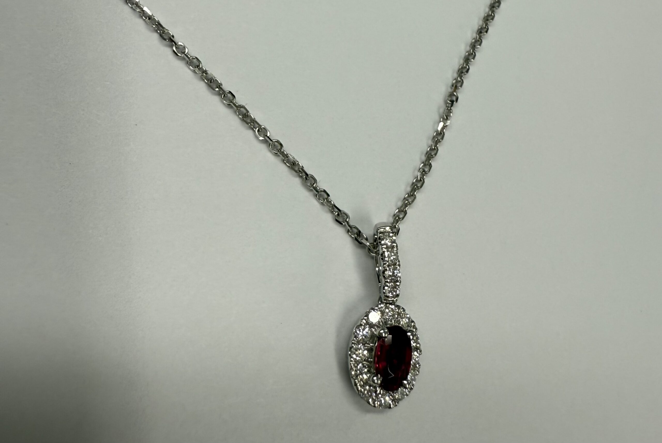 14k White Gold Genuine .21 Cttw Ruby & Diamond Halo Pendant - Image 7