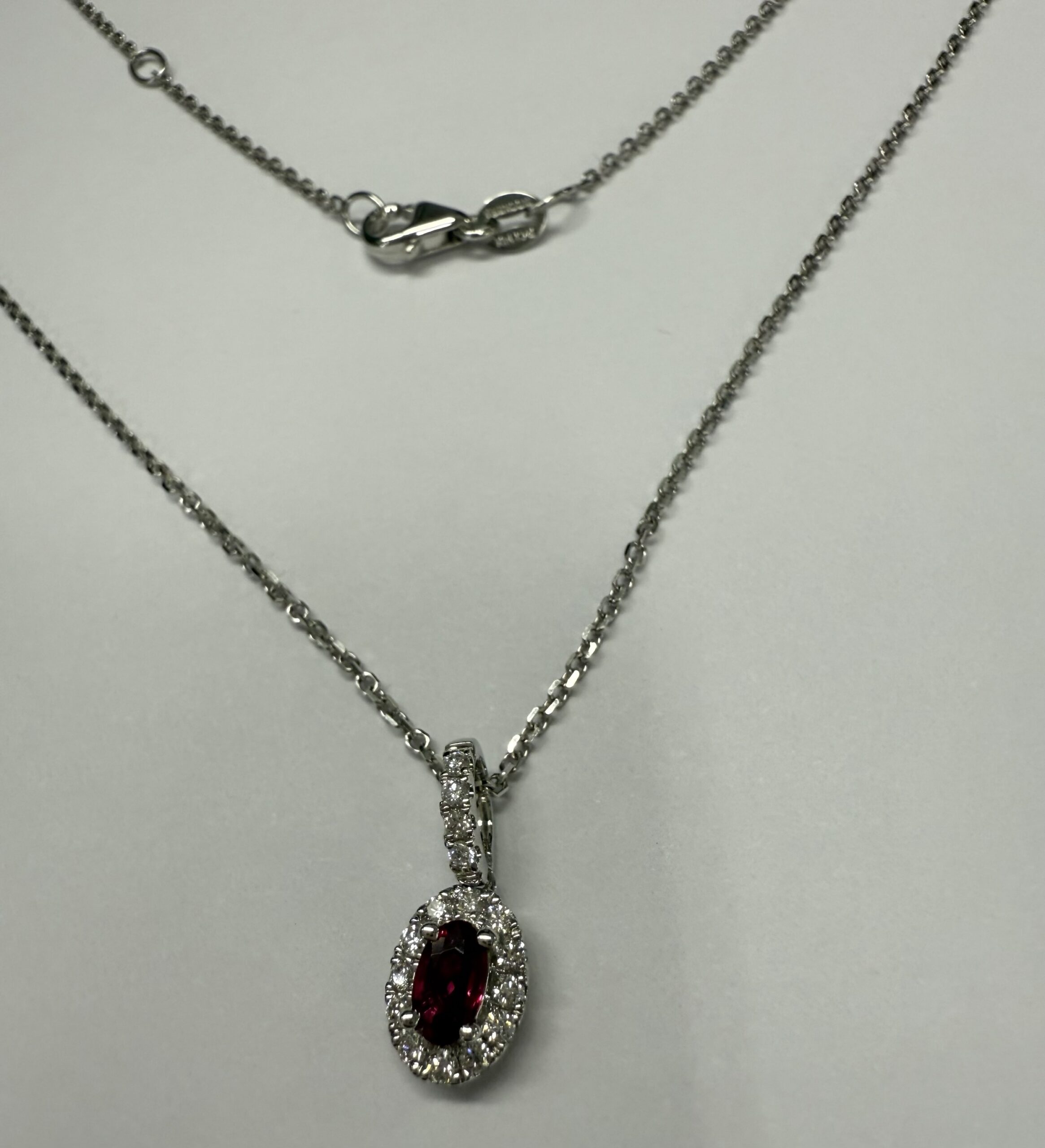 14k White Gold Genuine .21 Cttw Ruby & Diamond Halo Pendant - Image 8