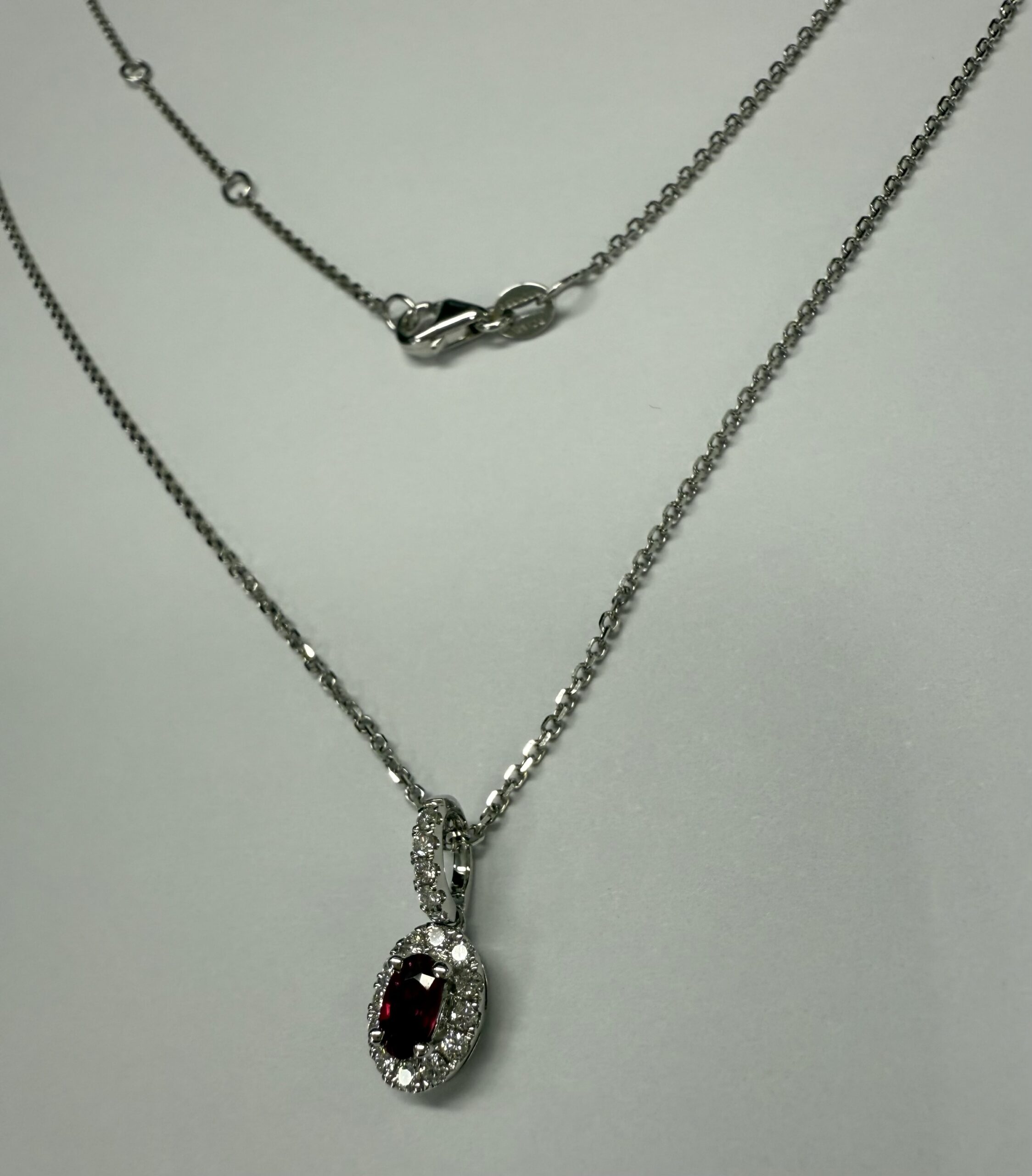 14k White Gold Genuine .21 Cttw Ruby & Diamond Halo Pendant - Image 9