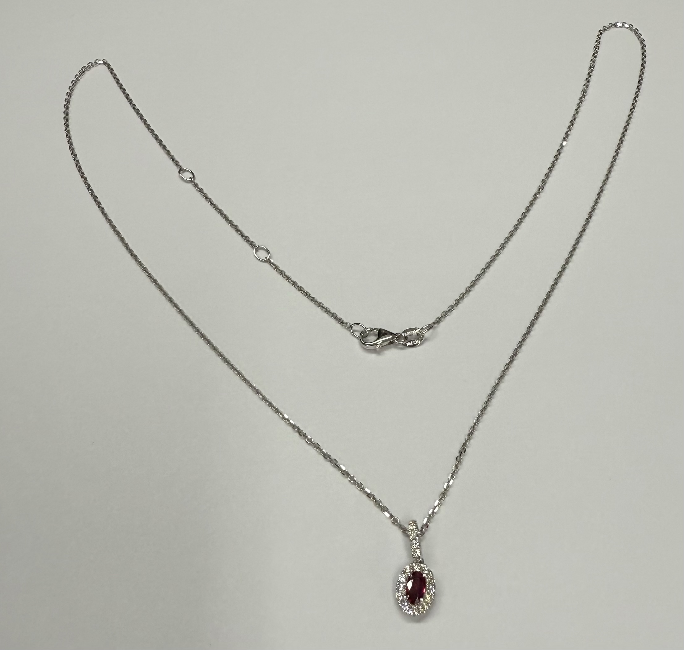 14k White Gold Genuine .21 Cttw Ruby & Diamond Halo Pendant - Image 10
