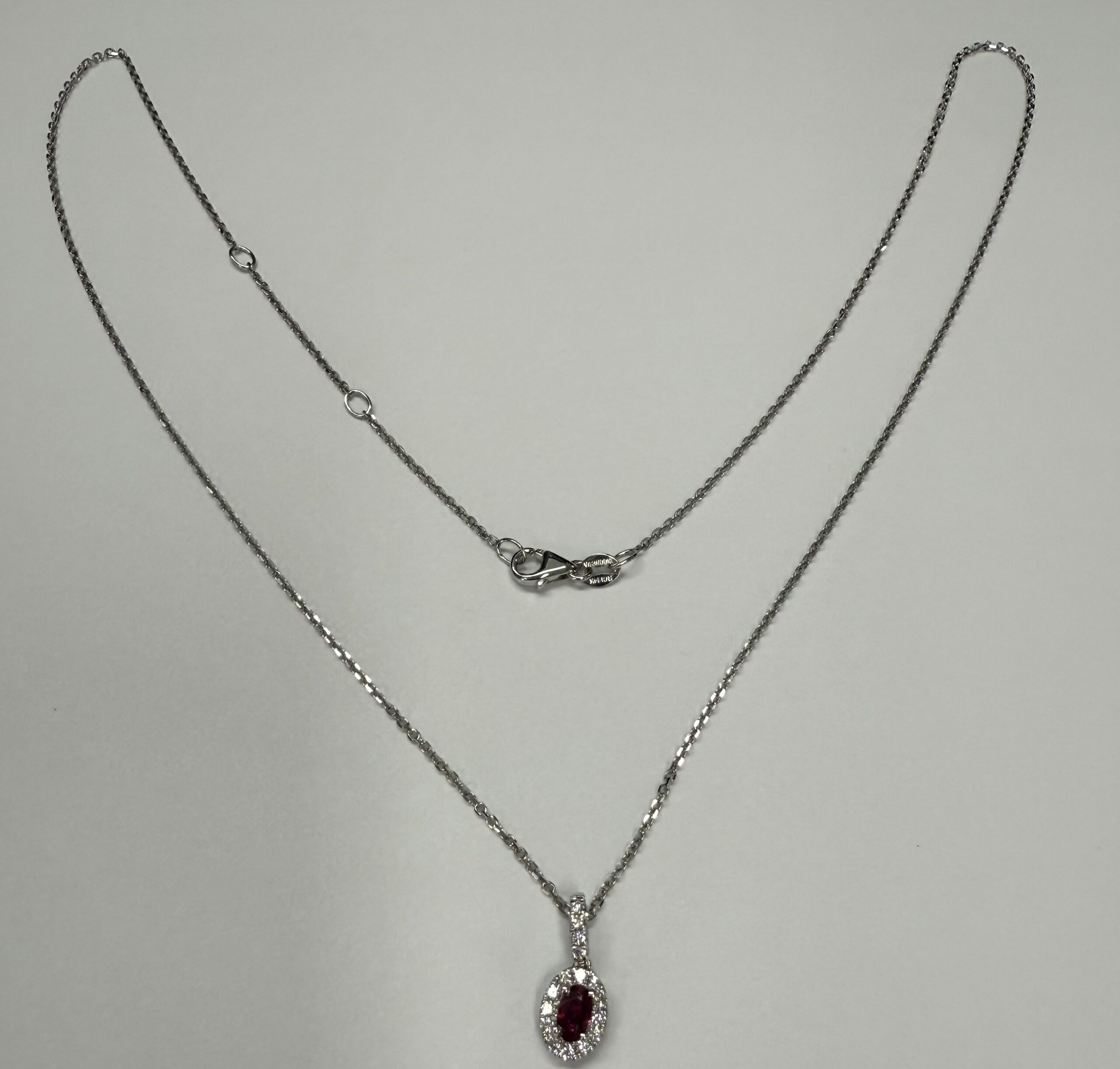 14k White Gold Genuine .21 Cttw Ruby & Diamond Halo Pendant - Image 13