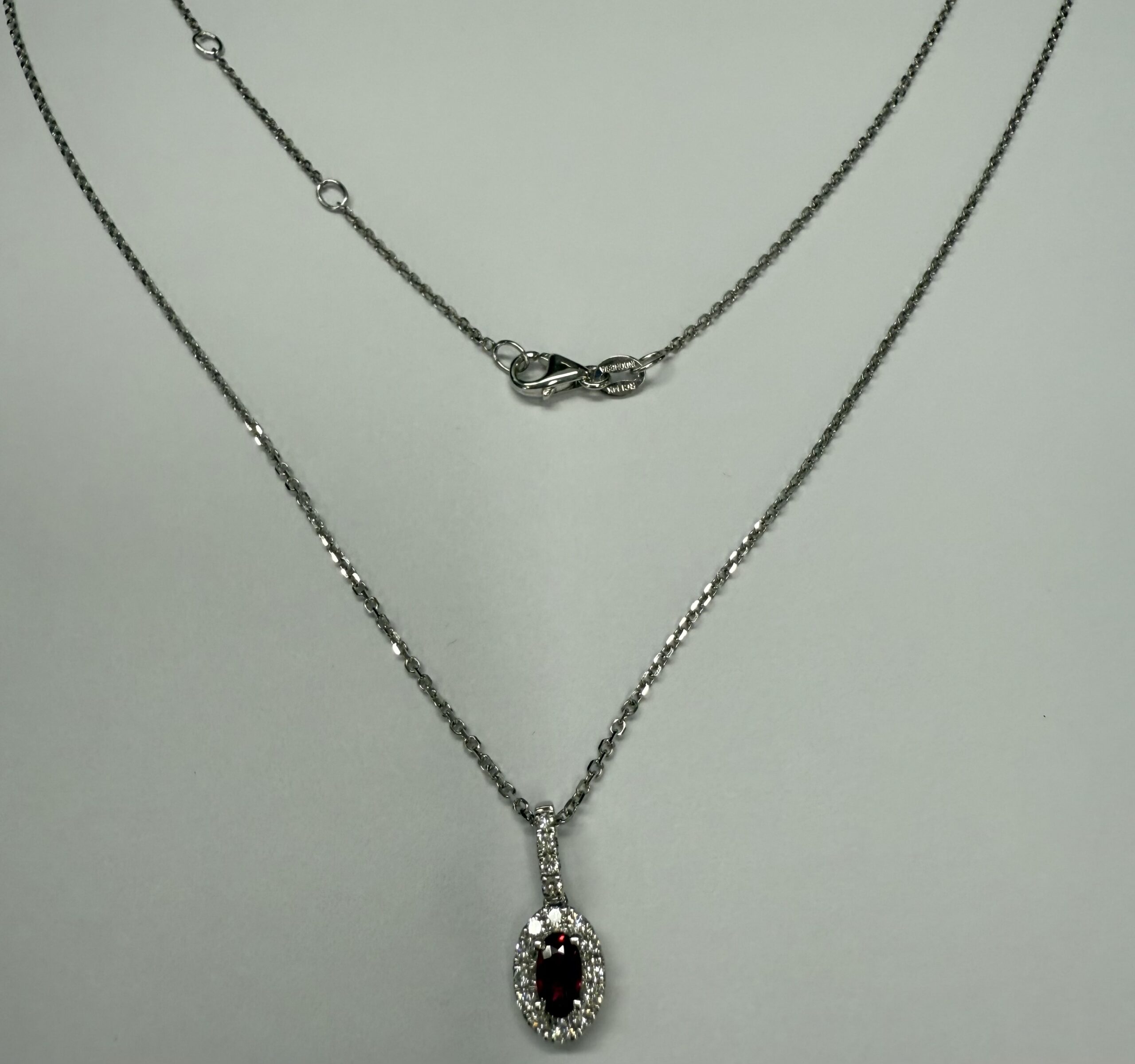 14k White Gold Genuine .21 Cttw Ruby & Diamond Halo Pendant - Image 12