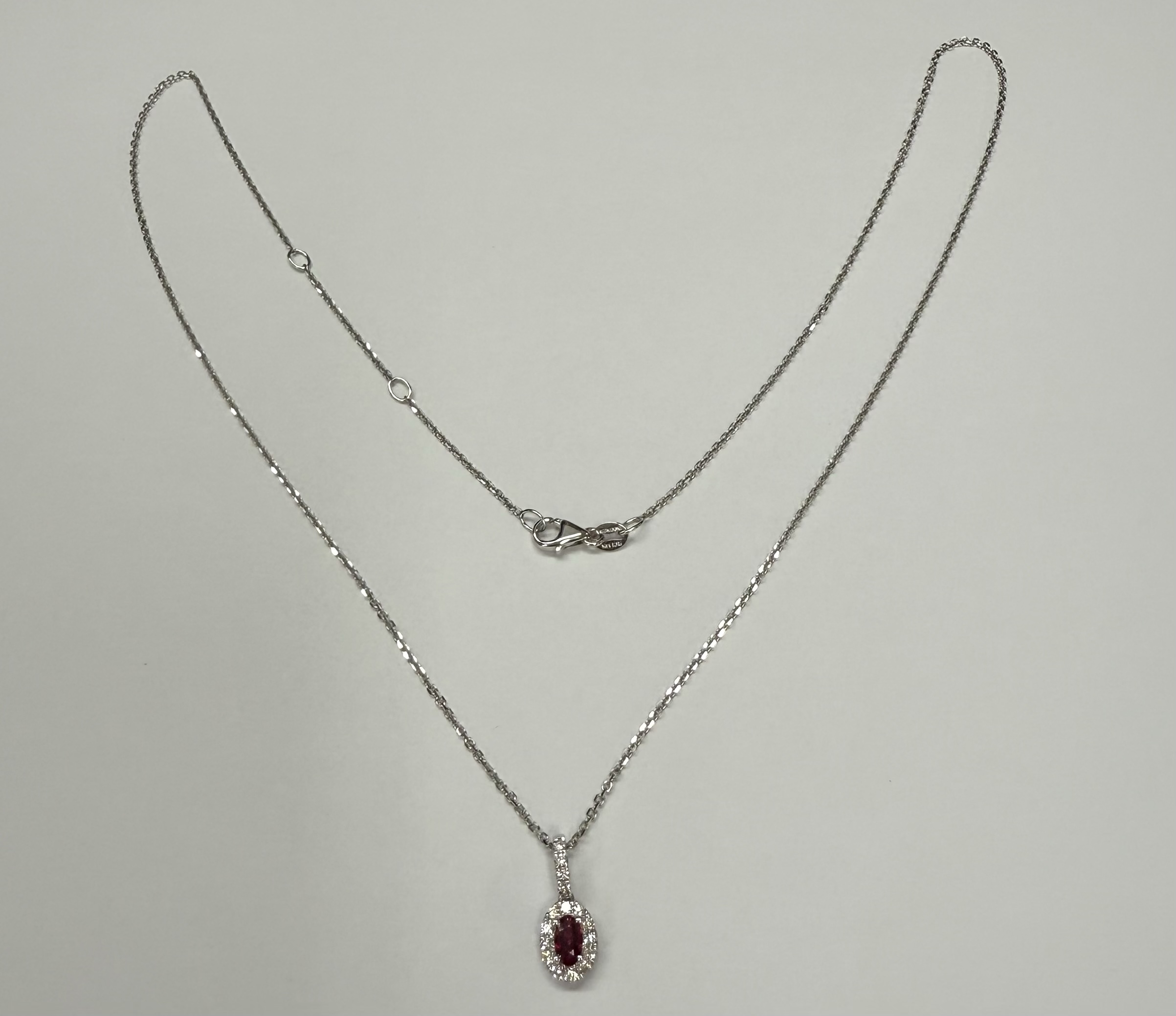 14k White Gold Genuine .21 Cttw Ruby & Diamond Halo Pendant - Image 16