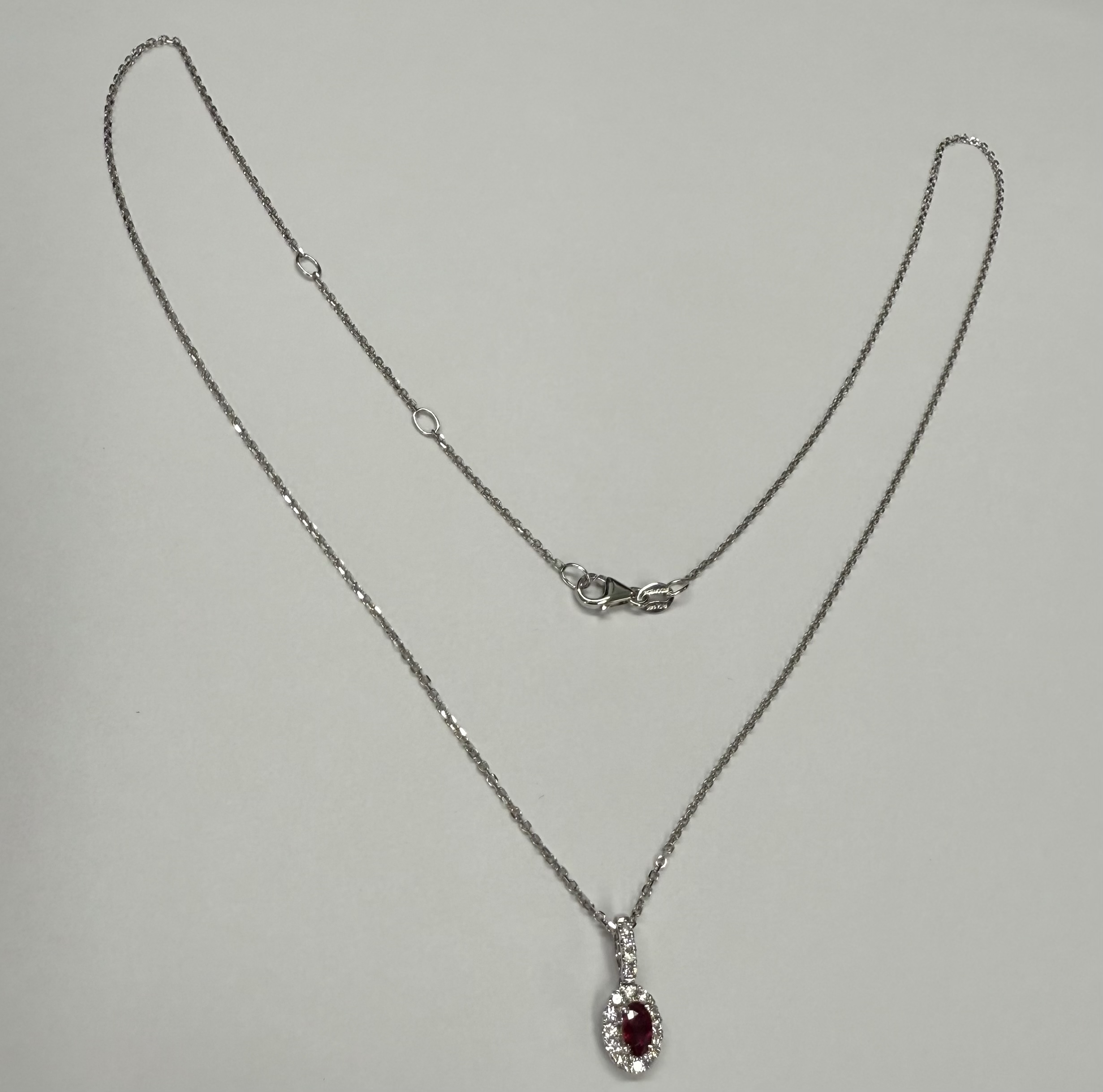 14k White Gold Genuine .21 Cttw Ruby & Diamond Halo Pendant - Image 17