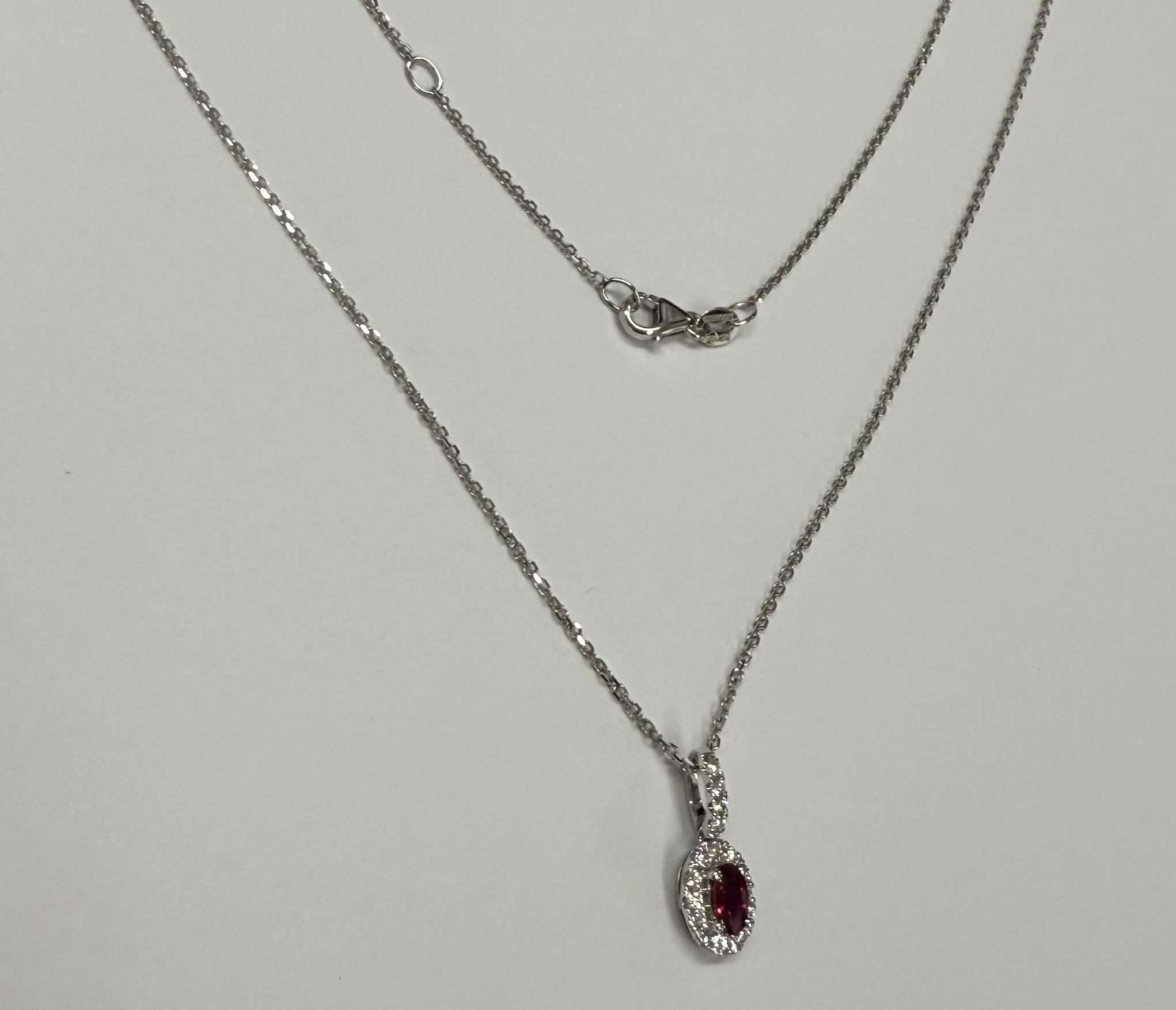 14k White Gold Genuine .21 Cttw Ruby & Diamond Halo Pendant - Image 19