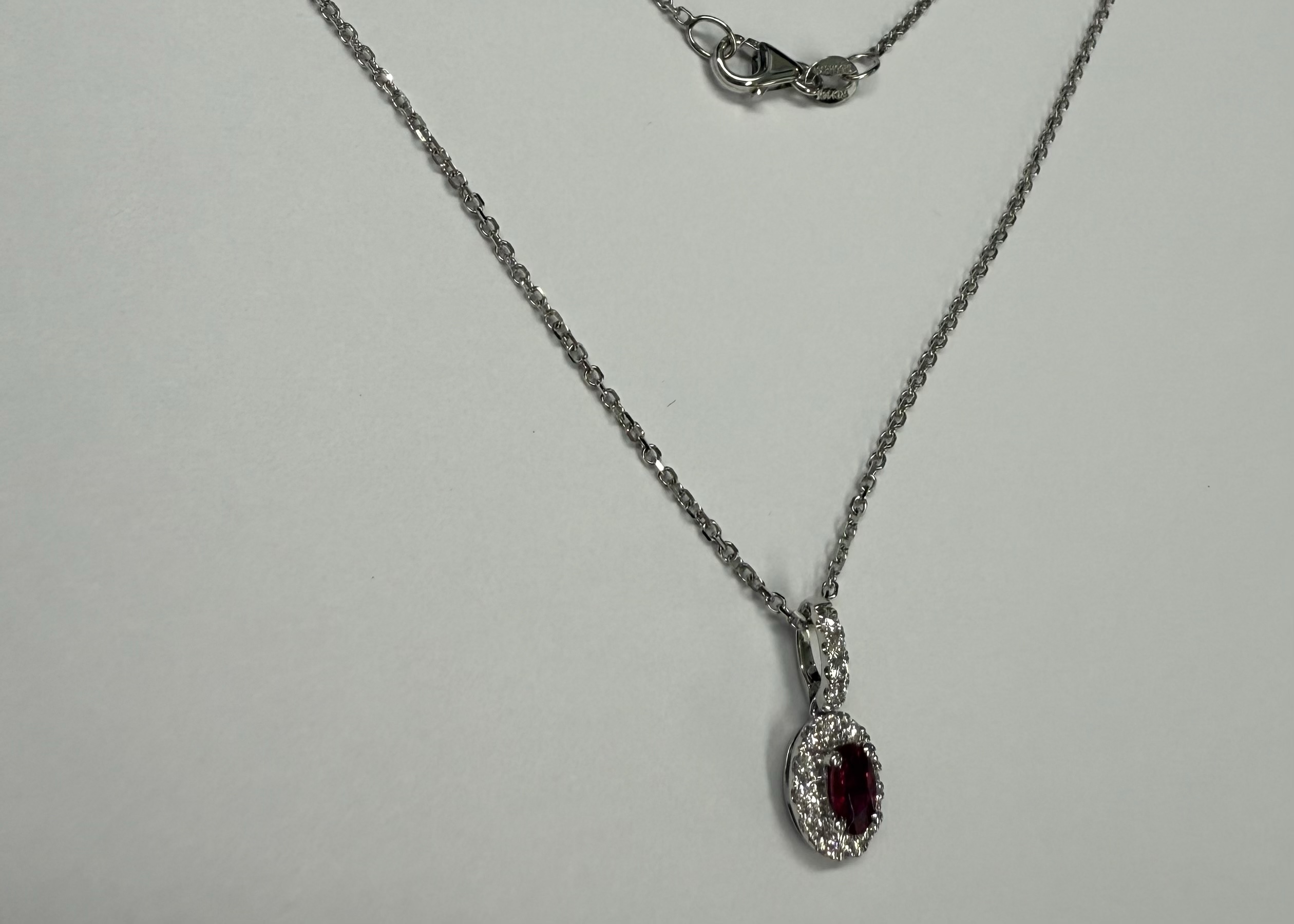 14k White Gold Genuine .21 Cttw Ruby & Diamond Halo Pendant - Image 20