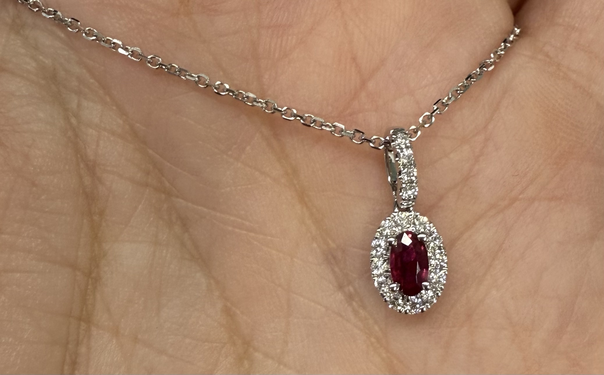 14k White Gold Genuine .21 Cttw Ruby & Diamond Halo Pendant - Image 26