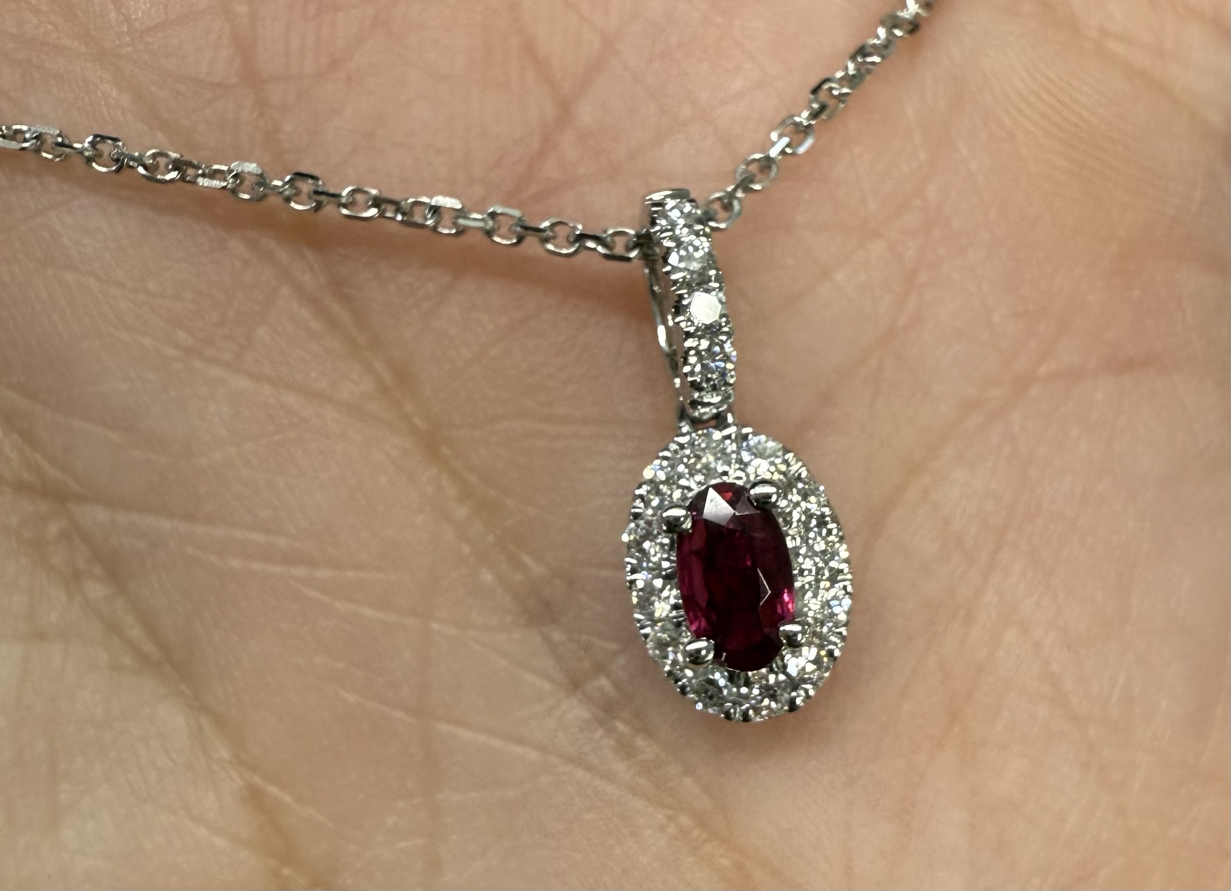 14k White Gold Genuine .21 Cttw Ruby & Diamond Halo Pendant - Image 25