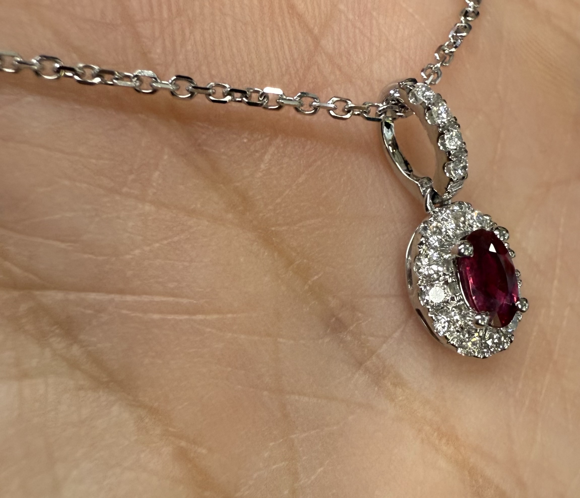 14k White Gold Genuine .21 Cttw Ruby & Diamond Halo Pendant - Image 24