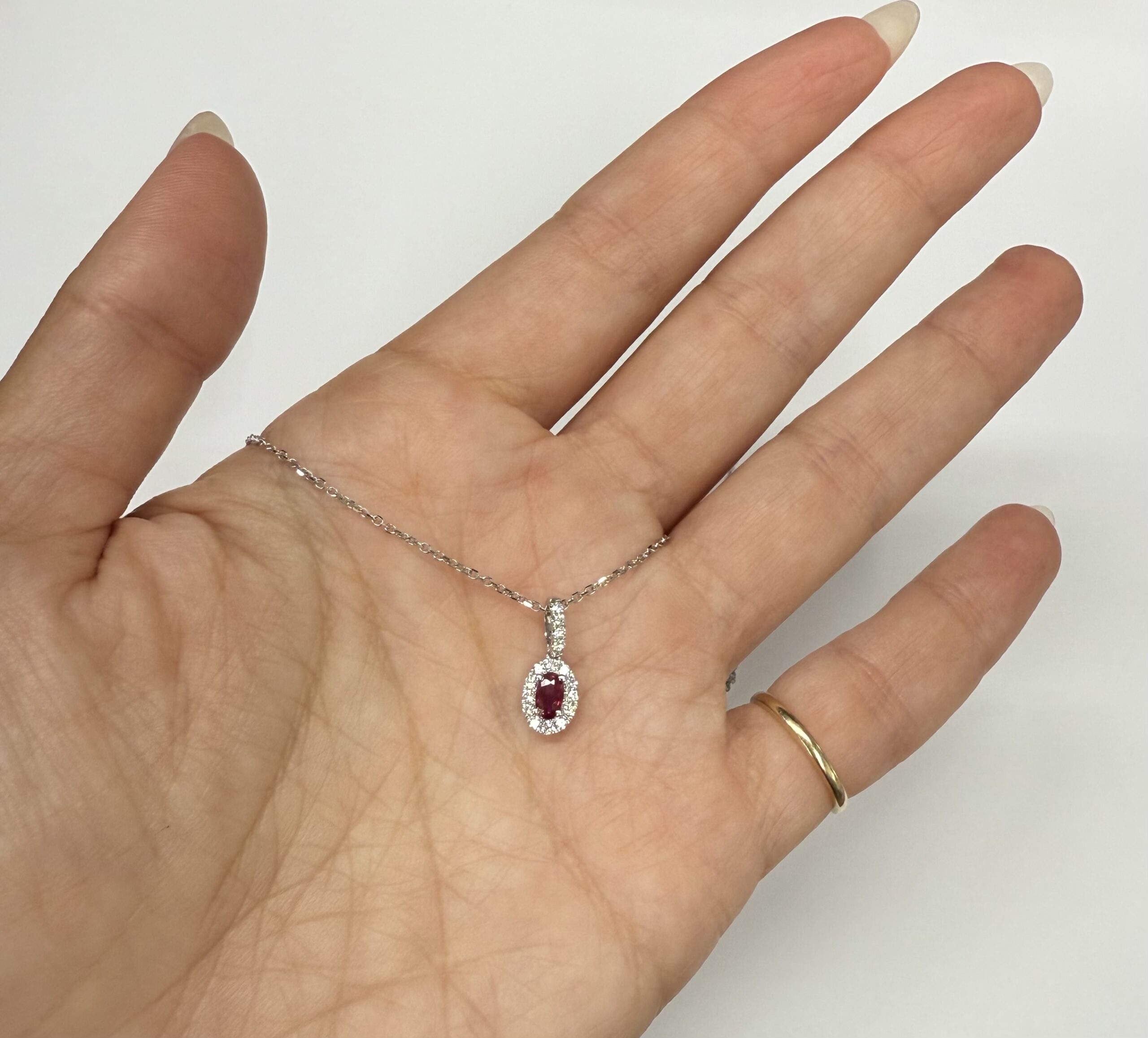 14k White Gold Genuine .21 Cttw Ruby & Diamond Halo Pendant - Image 28