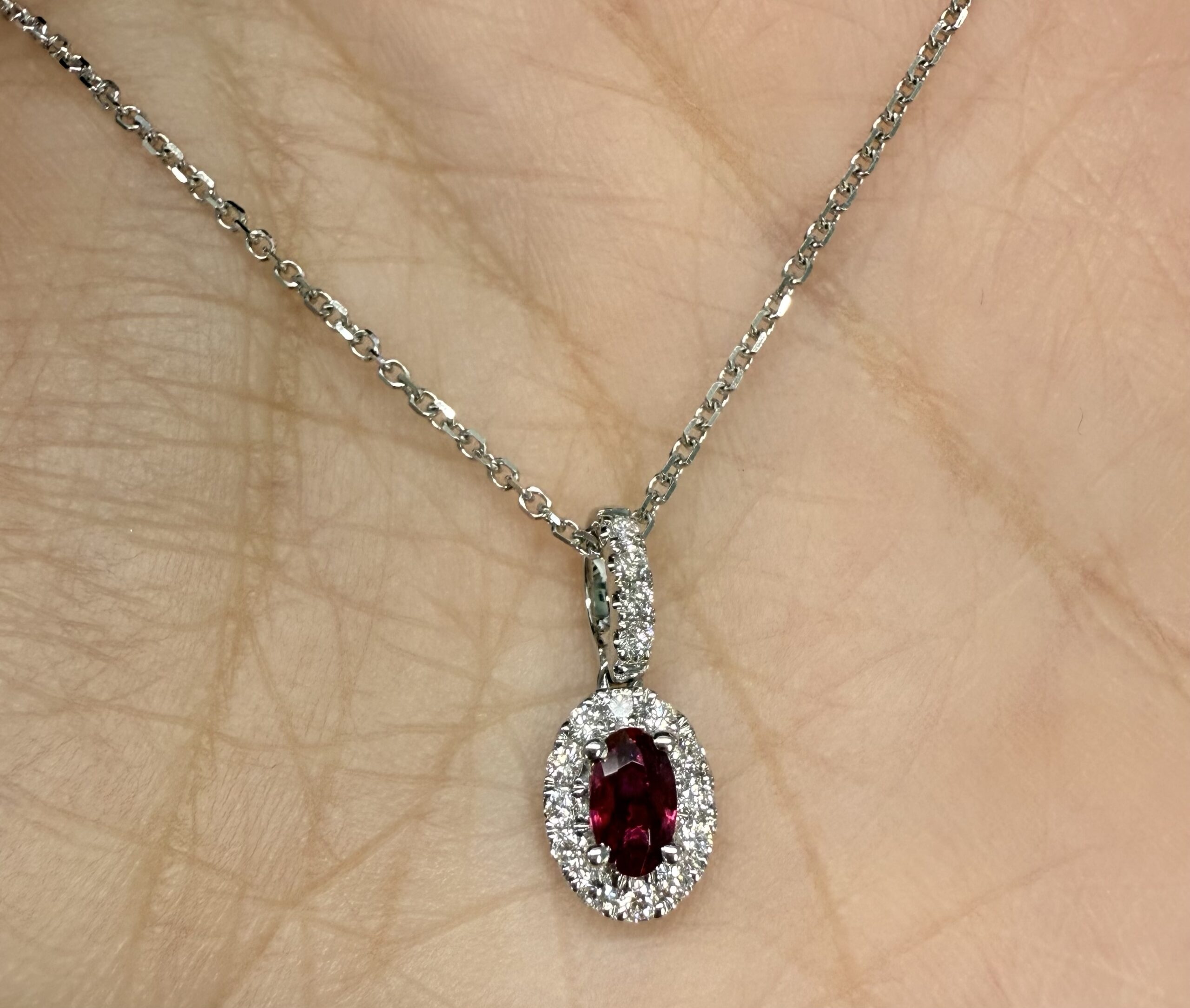 14k White Gold Genuine .21 Cttw Ruby & Diamond Halo Pendant - Image 30