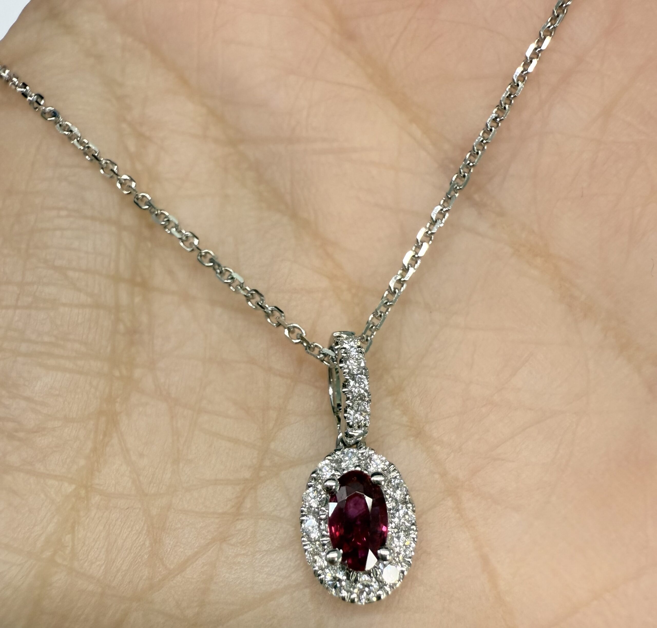 14k White Gold Genuine .21 Cttw Ruby & Diamond Halo Pendant - Image 29