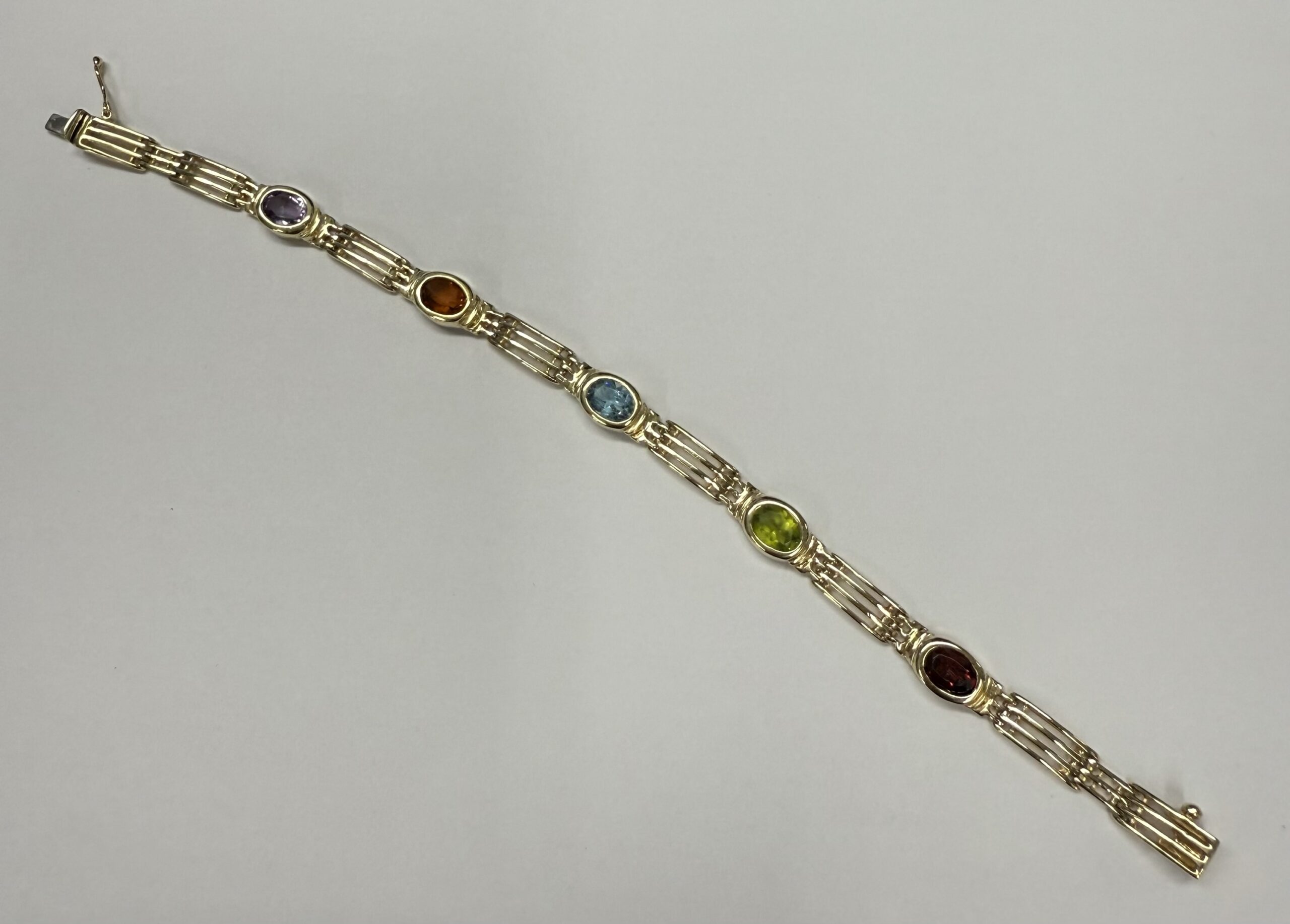 14k Yellow Gold Bezel Set Genuine Gemstone "Rainbow" Bracelet - Image 3