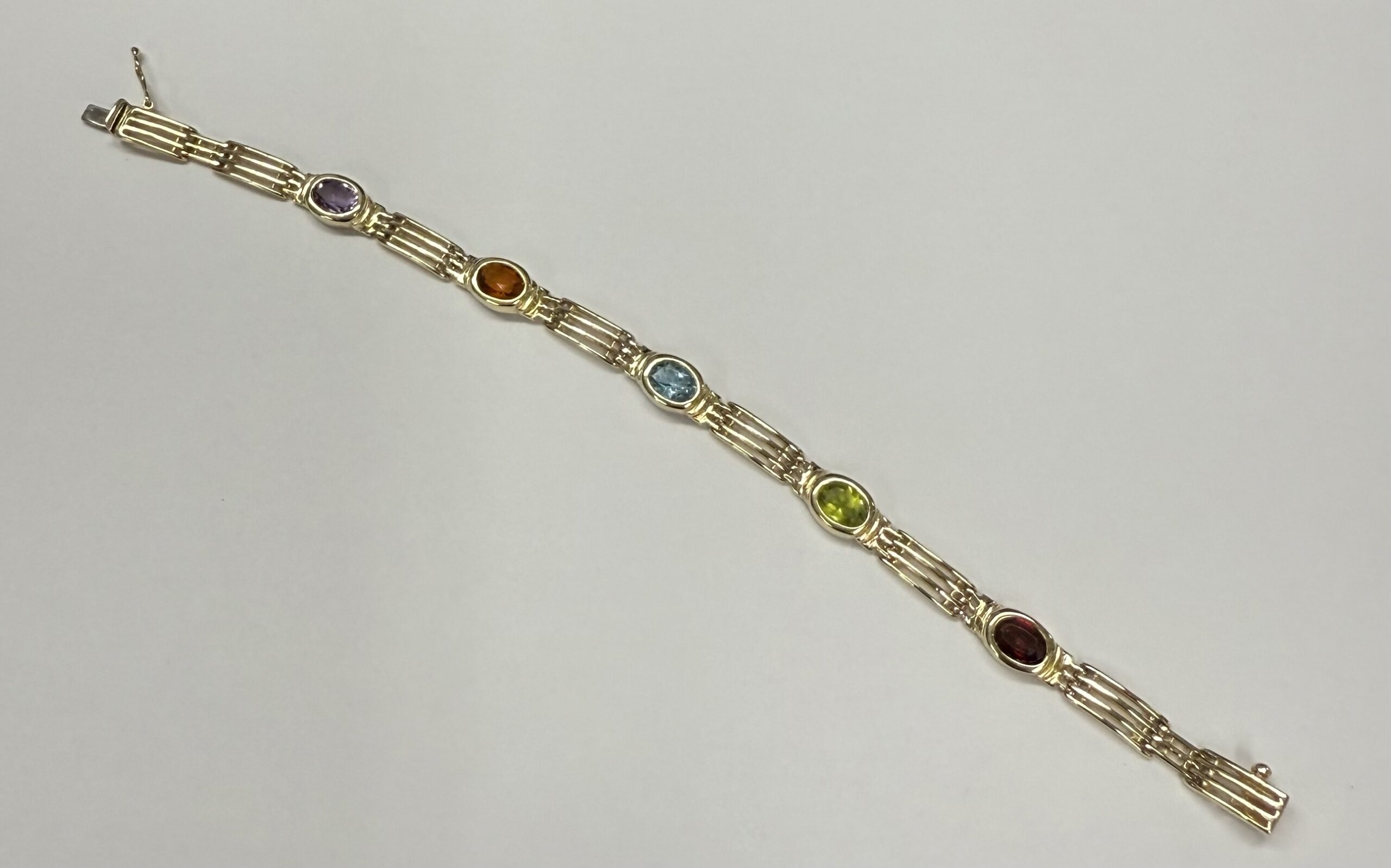14k Yellow Gold Bezel Set Genuine Gemstone "Rainbow" Bracelet - Image 4