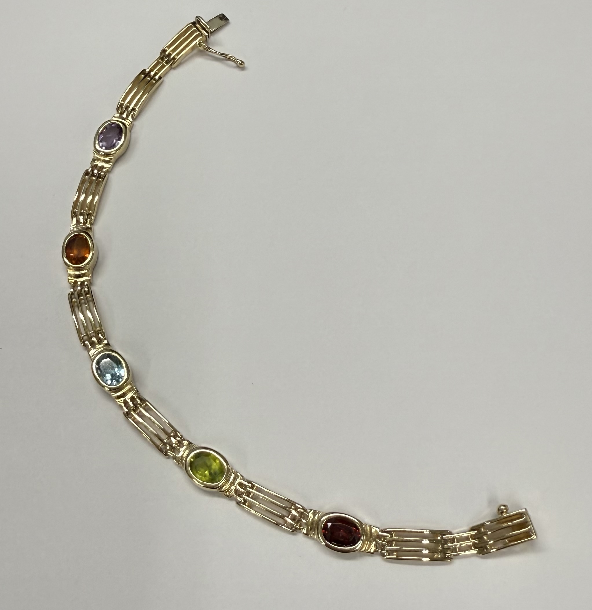 14k Yellow Gold Bezel Set Genuine Gemstone "Rainbow" Bracelet - Image 5