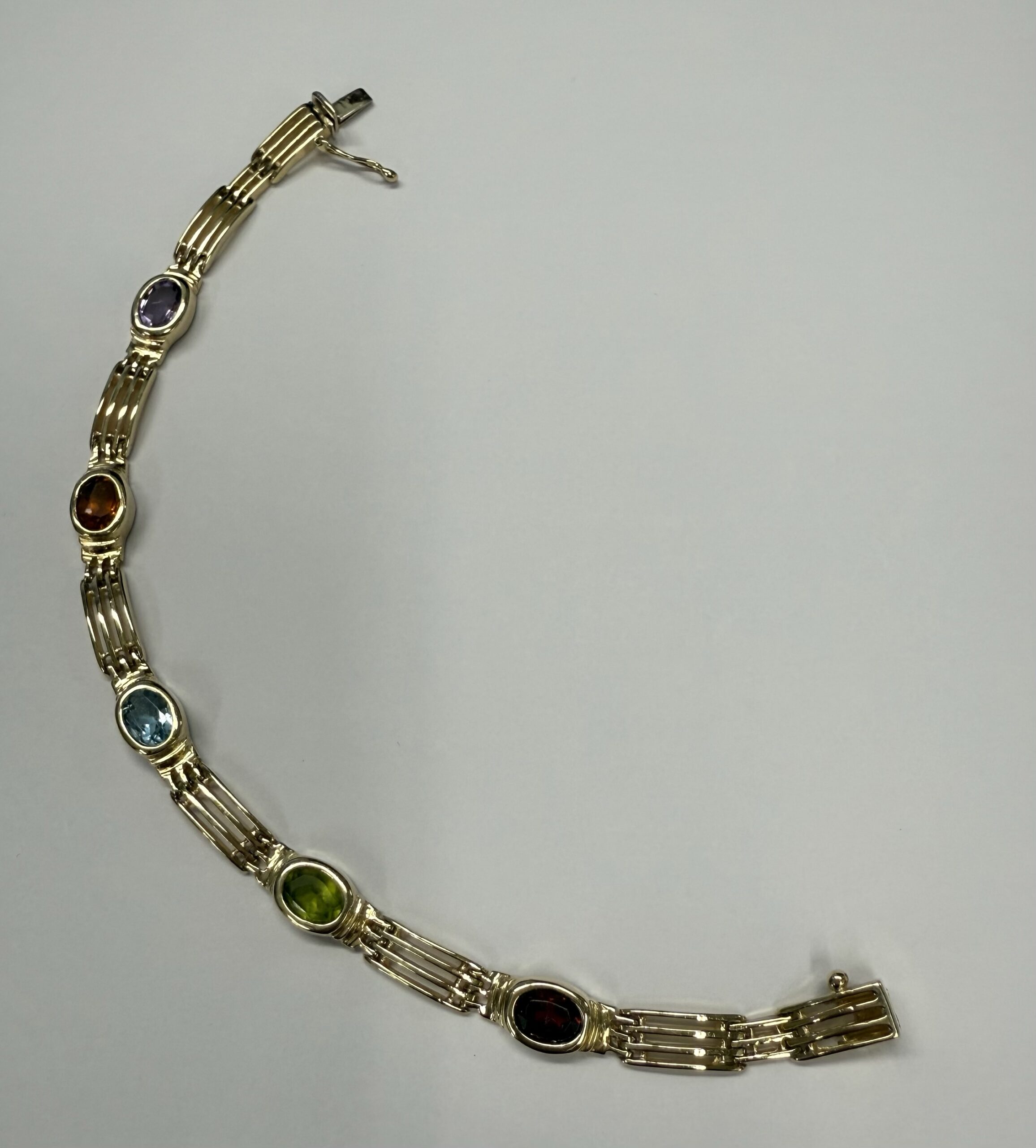 14k Yellow Gold Bezel Set Genuine Gemstone "Rainbow" Bracelet - Image 6