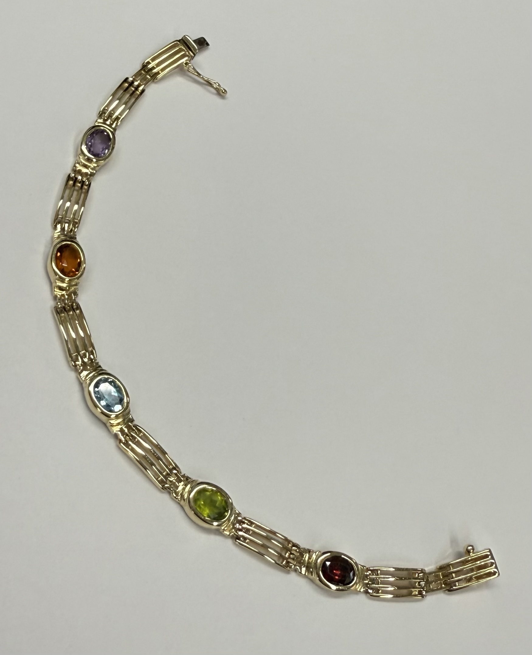 14k Yellow Gold Bezel Set Genuine Gemstone "Rainbow" Bracelet - Image 7