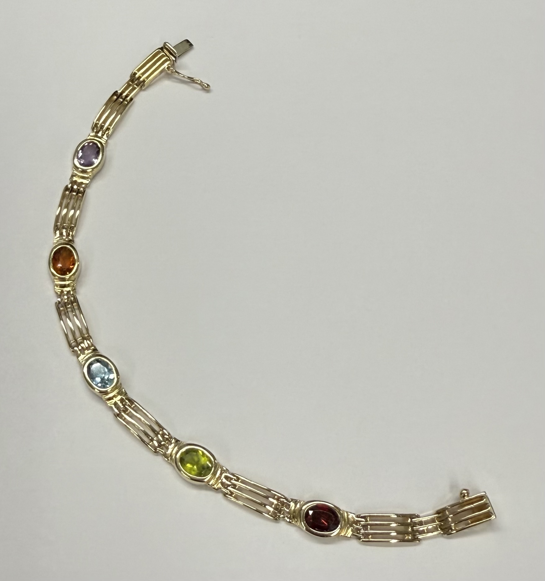 14k Yellow Gold Bezel Set Genuine Gemstone "Rainbow" Bracelet - Image 8