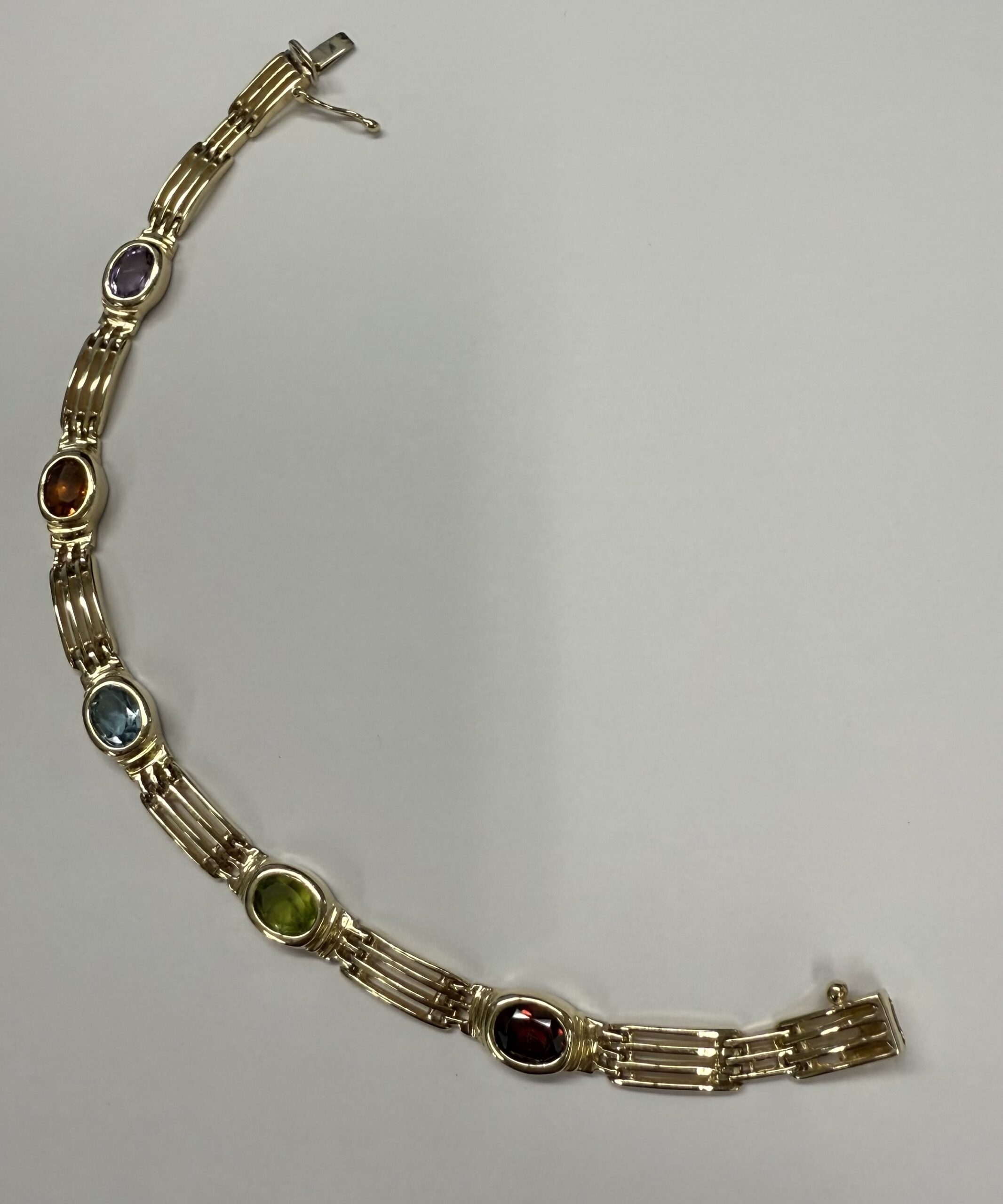 14k Yellow Gold Bezel Set Genuine Gemstone "Rainbow" Bracelet - Image 10