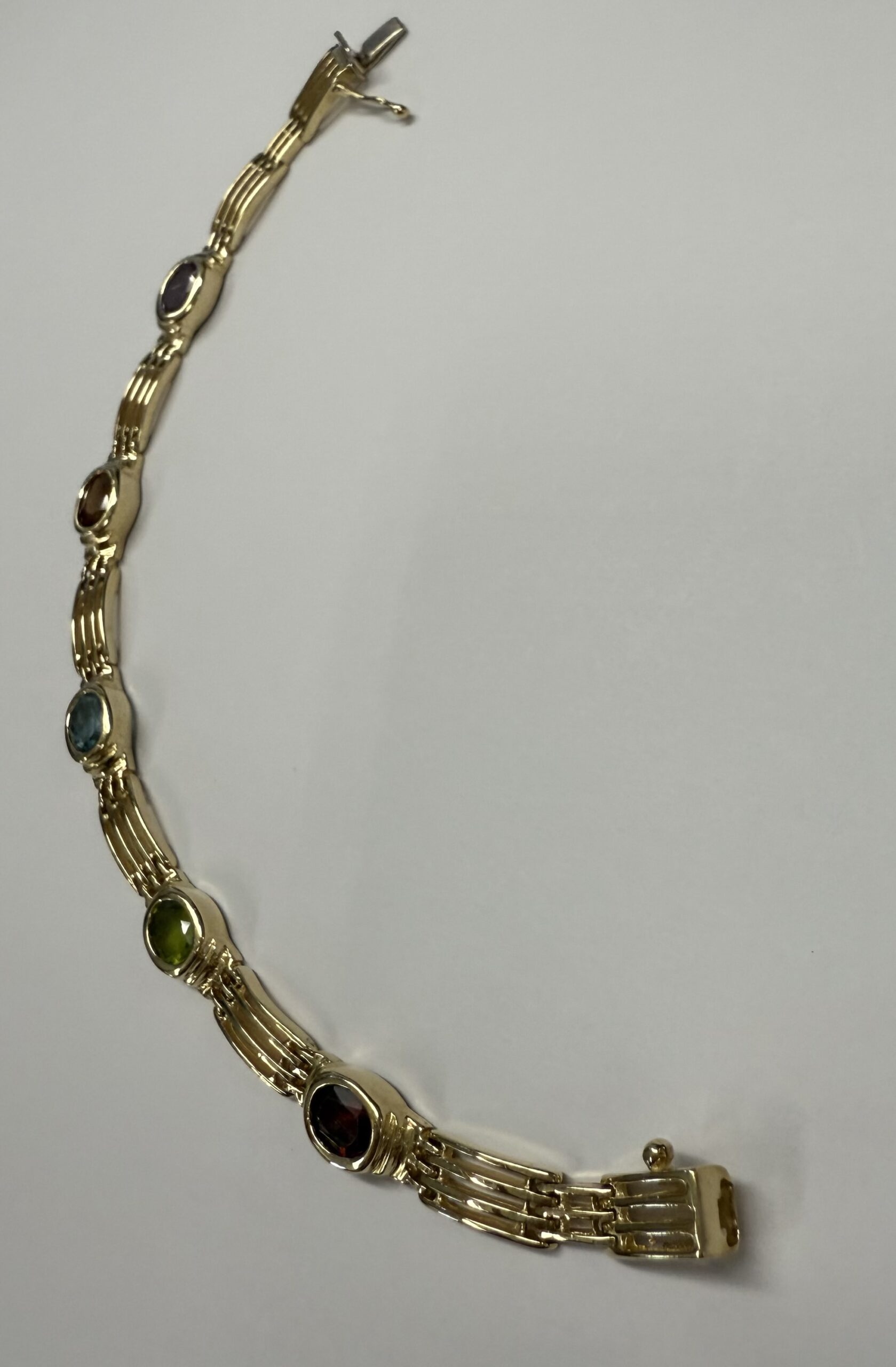 14k Yellow Gold Bezel Set Genuine Gemstone "Rainbow" Bracelet - Image 25