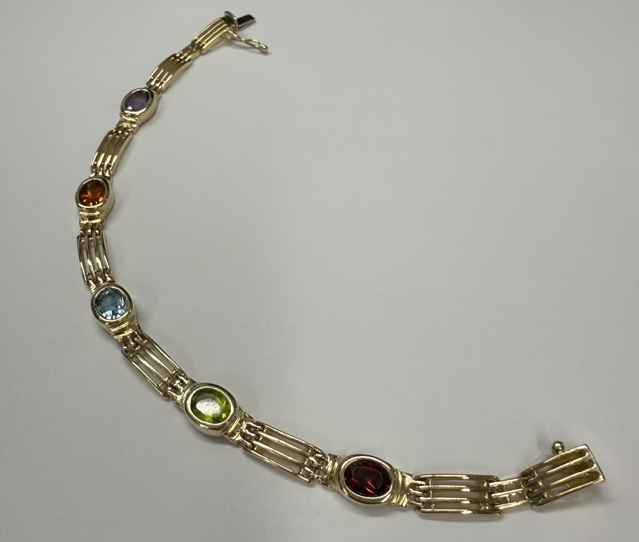 14k Yellow Gold Bezel Set Genuine Gemstone "Rainbow" Bracelet - Image 12