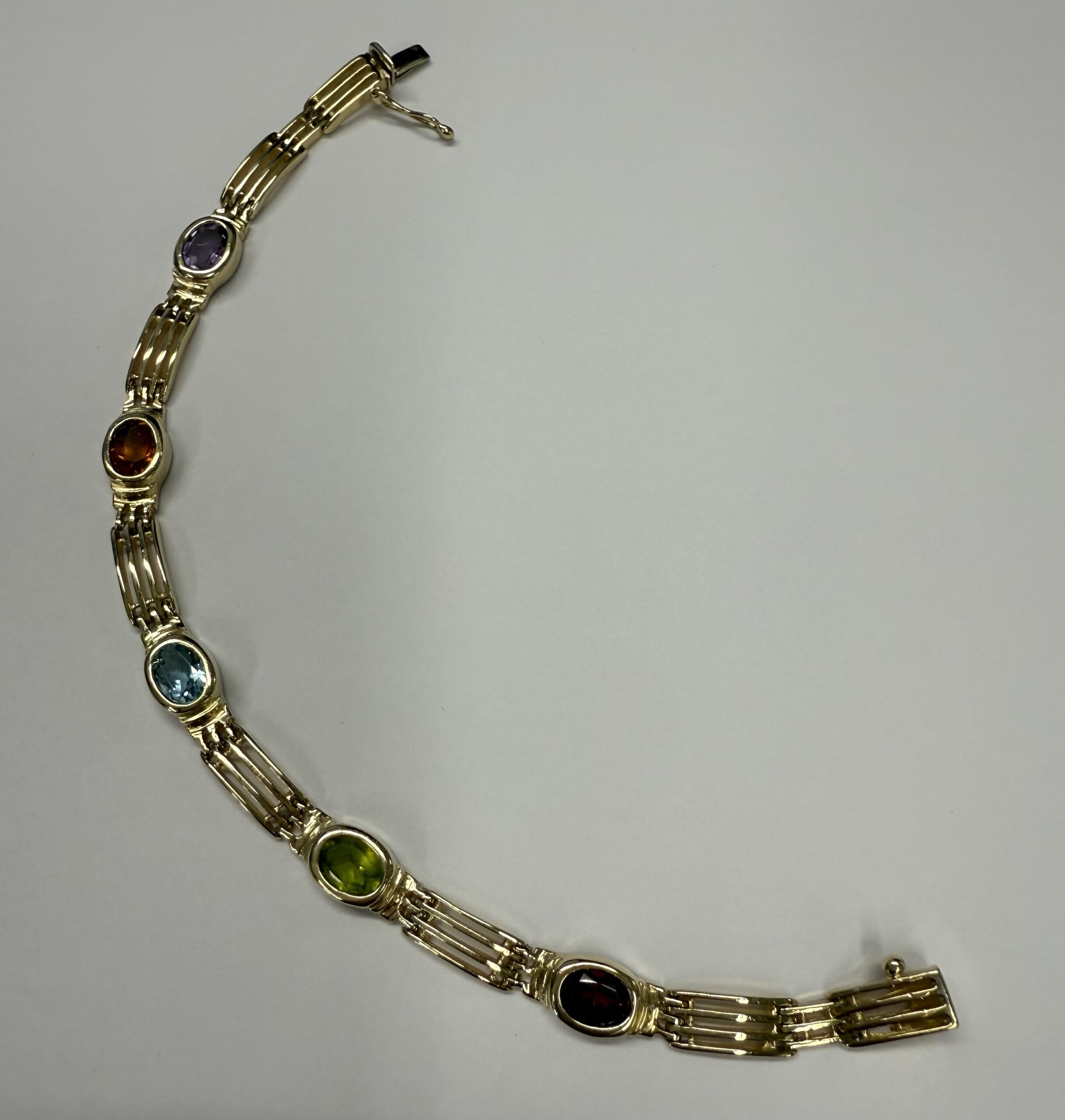 14k Yellow Gold Bezel Set Genuine Gemstone "Rainbow" Bracelet - Image 13