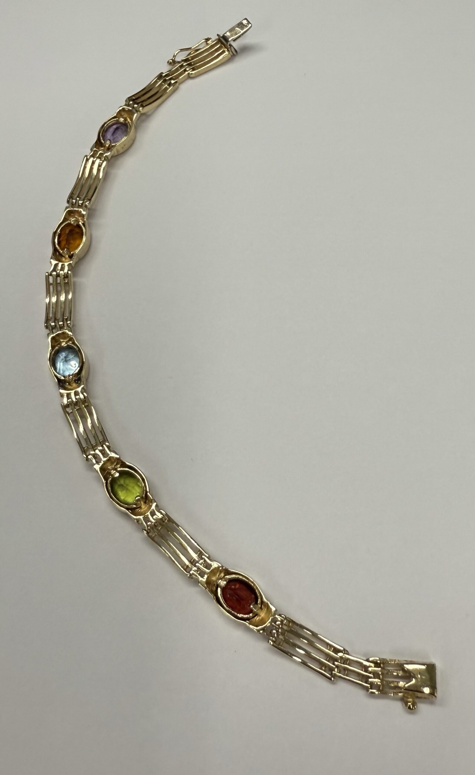 14k Yellow Gold Bezel Set Genuine Gemstone "Rainbow" Bracelet - Image 26