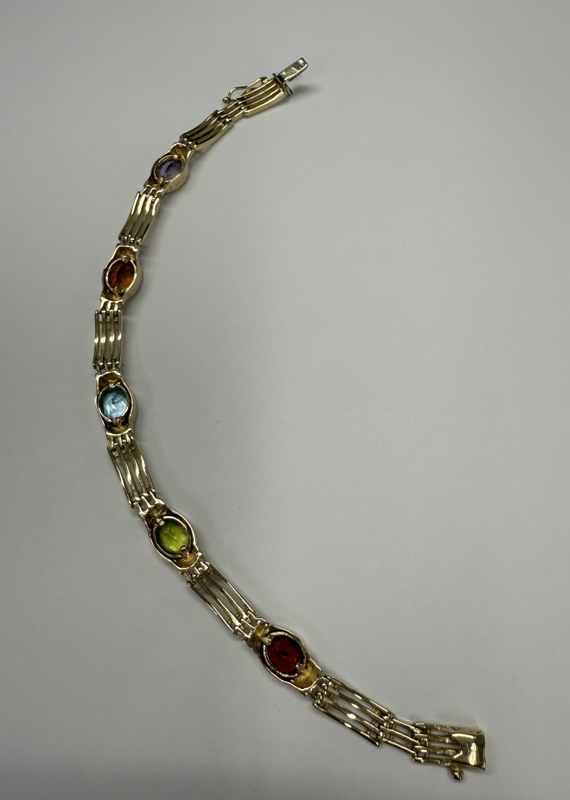 14k Yellow Gold Bezel Set Genuine Gemstone "Rainbow" Bracelet - Image 27
