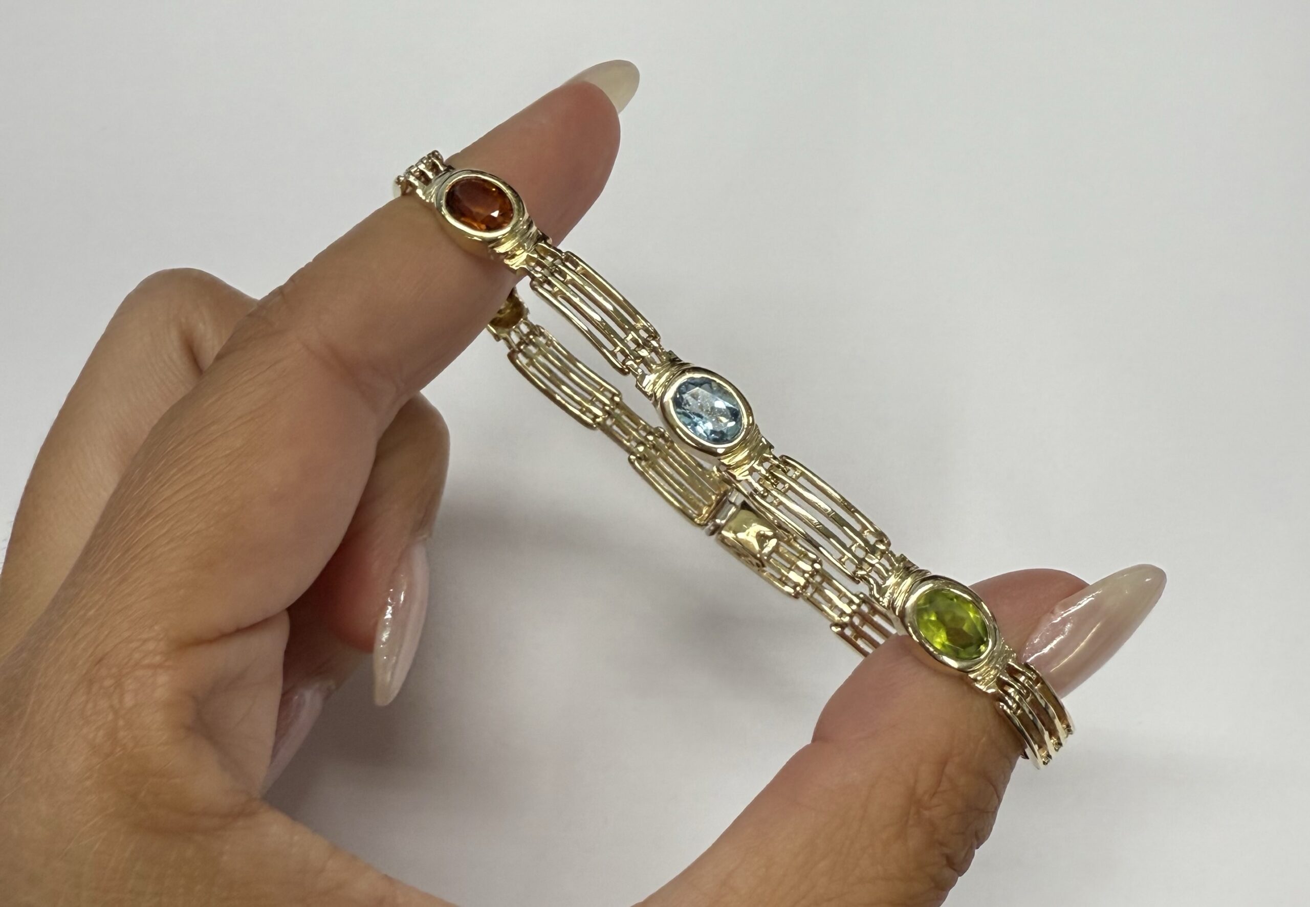 14k Yellow Gold Bezel Set Genuine Gemstone "Rainbow" Bracelet - Image 14