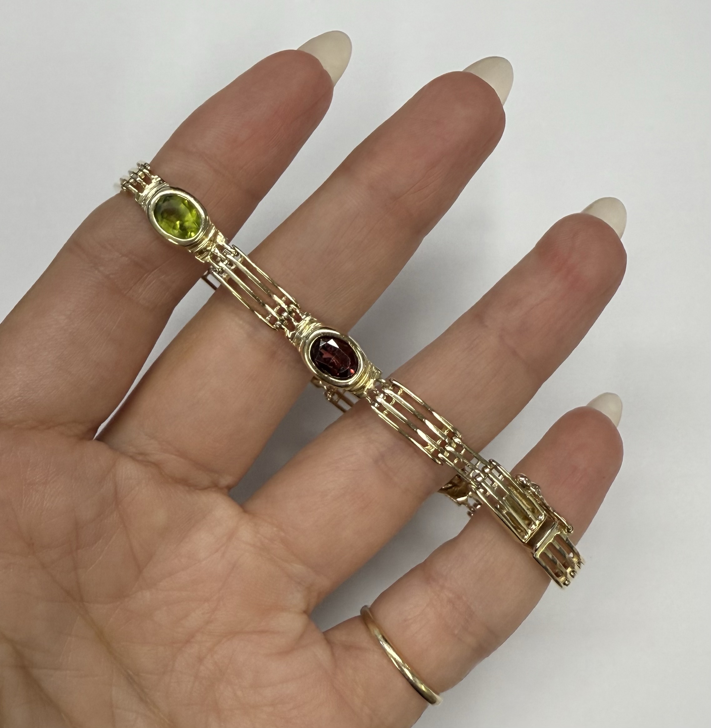 14k Yellow Gold Bezel Set Genuine Gemstone "Rainbow" Bracelet - Image 18