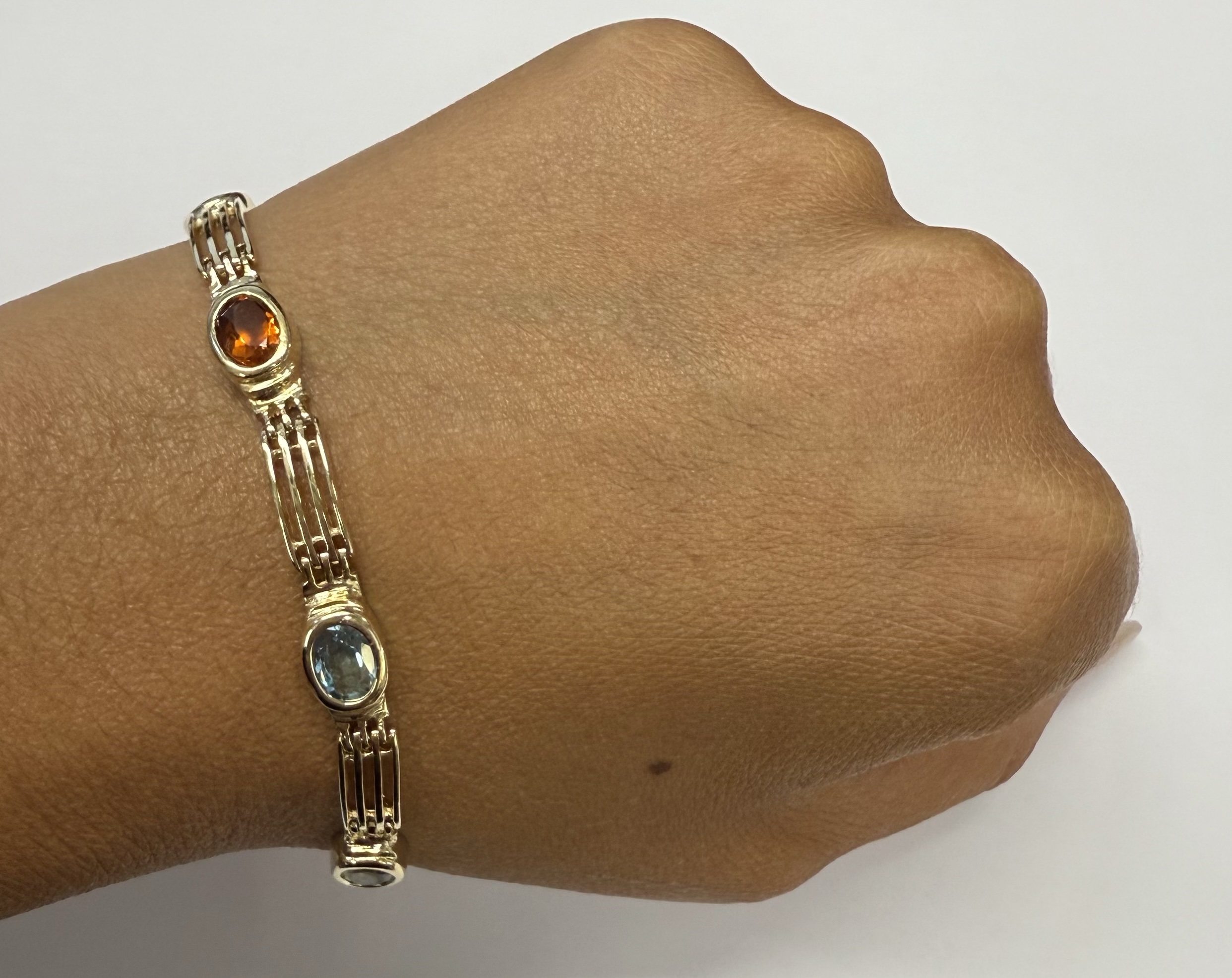 14k Yellow Gold Bezel Set Genuine Gemstone "Rainbow" Bracelet - Image 21