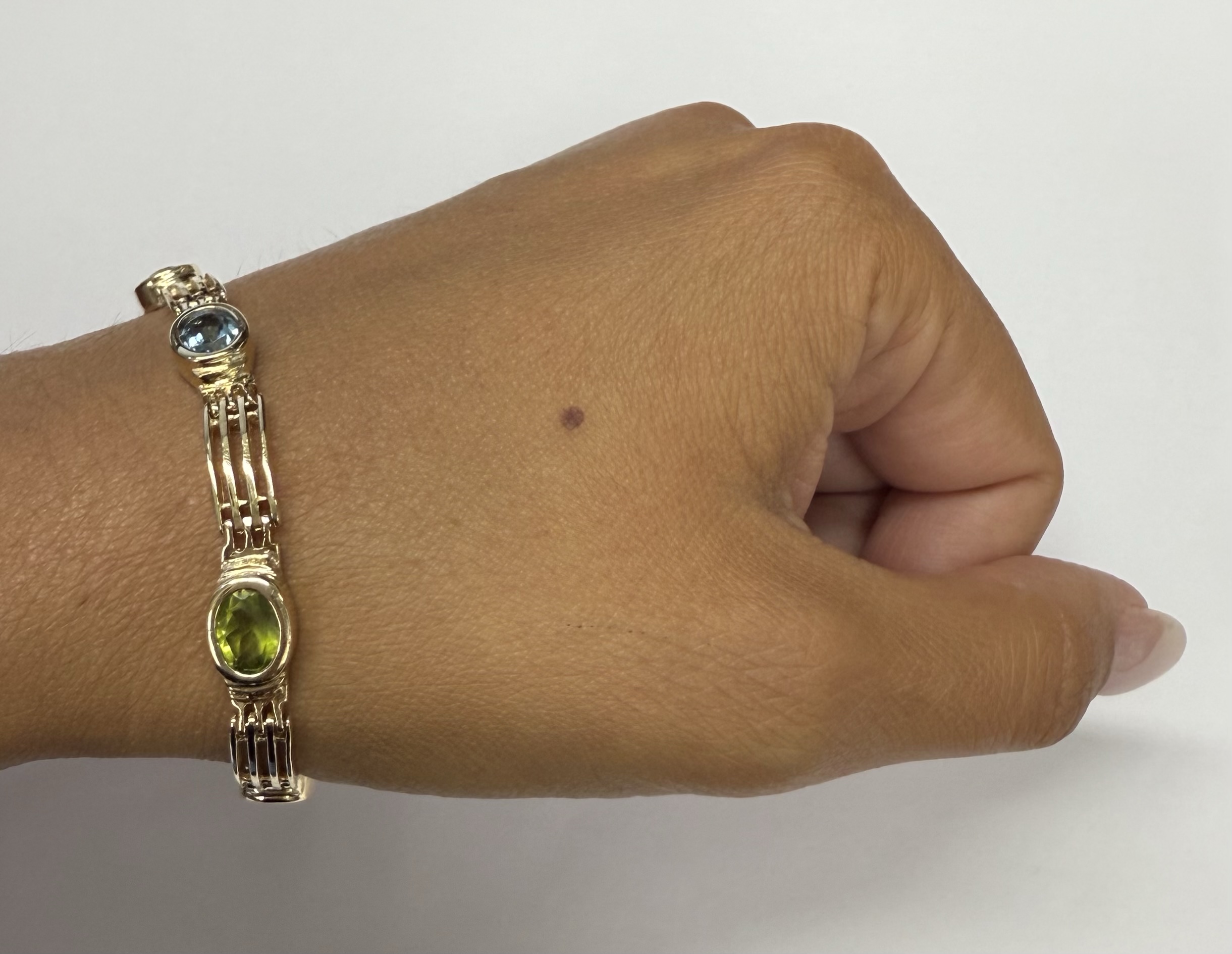 14k Yellow Gold Bezel Set Genuine Gemstone "Rainbow" Bracelet - Image 22