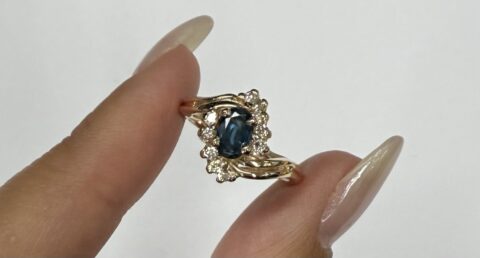 Vintage 14k Yellow Gold Sapphire & Diamond Cluster Ring