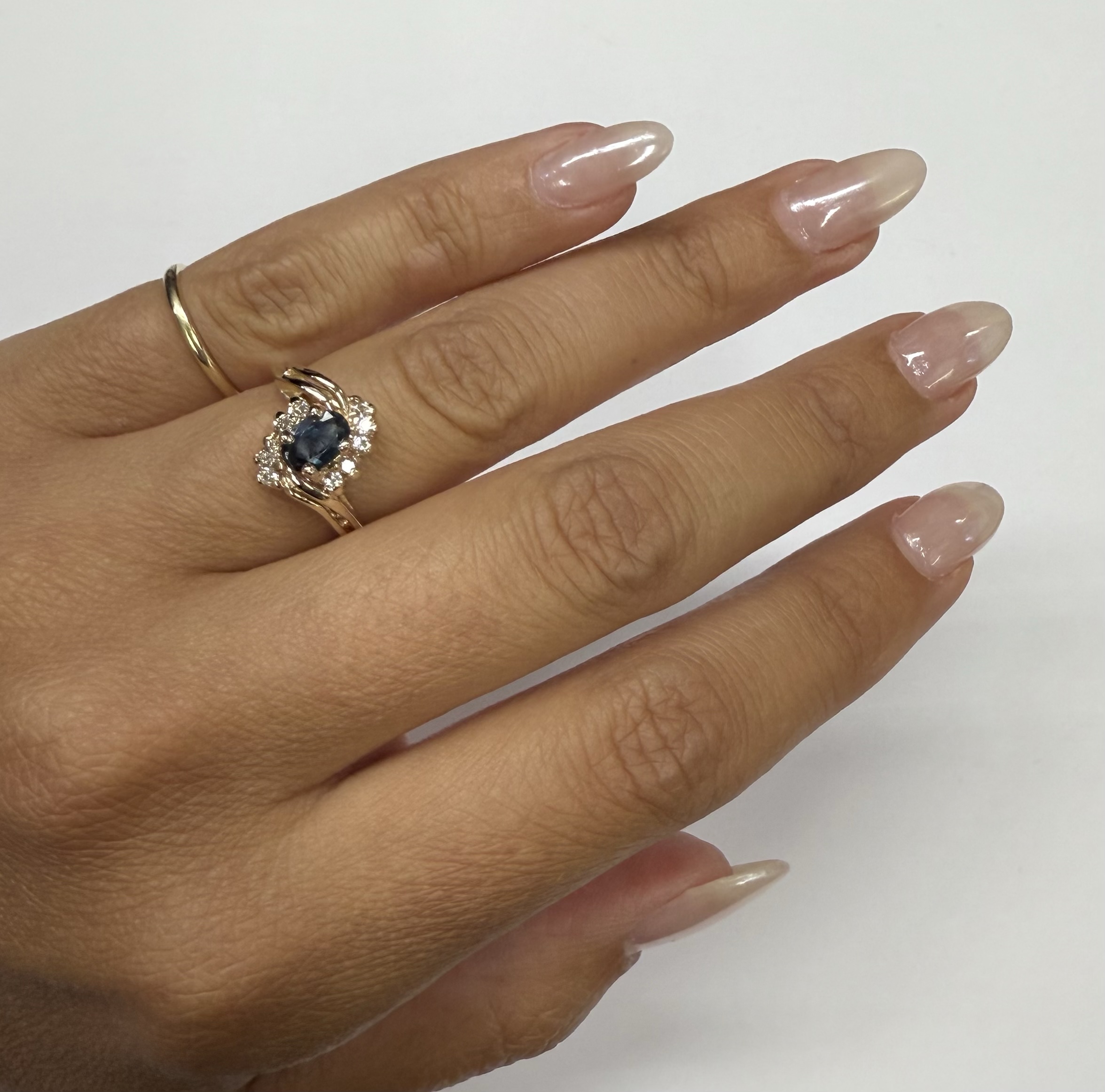 Vintage 14k Yellow Gold Sapphire & Diamond Cluster Ring - Image 10