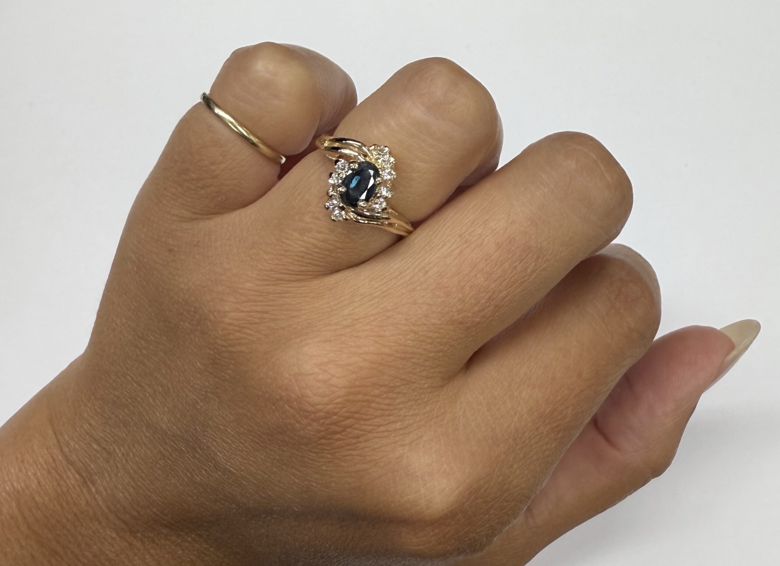 Vintage 14k Yellow Gold Sapphire & Diamond Cluster Ring - Image 21