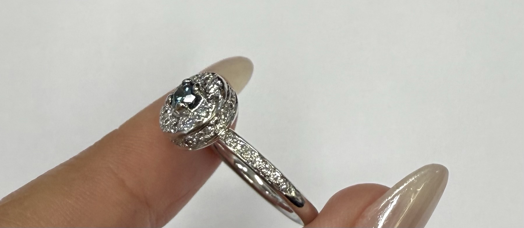 14k White Gold Genuine .24 Cttw Blue Diamond & .35 Cttw Round Brilliant Cut Diamond Halo Ring - Image 7