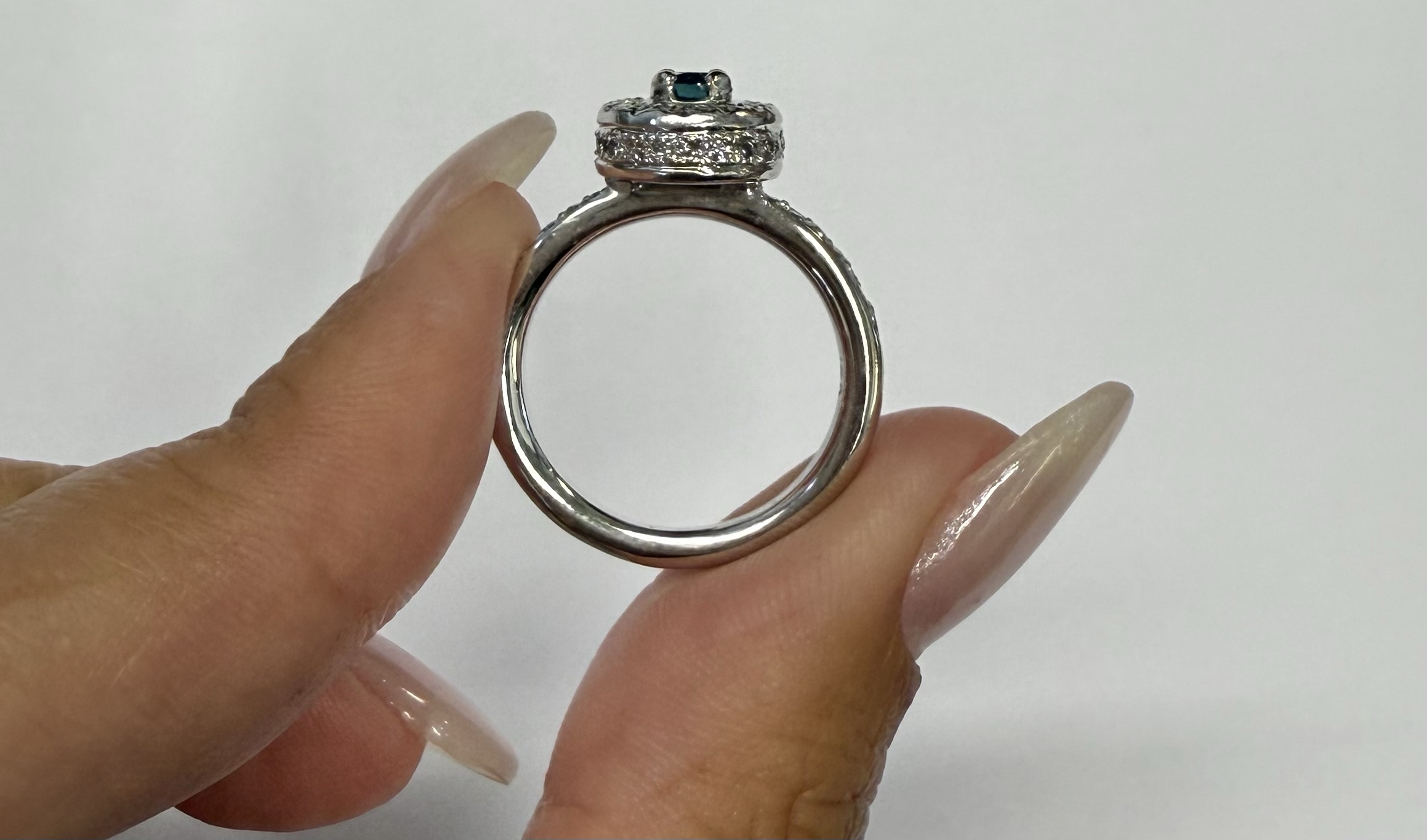 14k White Gold Genuine .24 Cttw Blue Diamond & .35 Cttw Round Brilliant Cut Diamond Halo Ring - Image 13