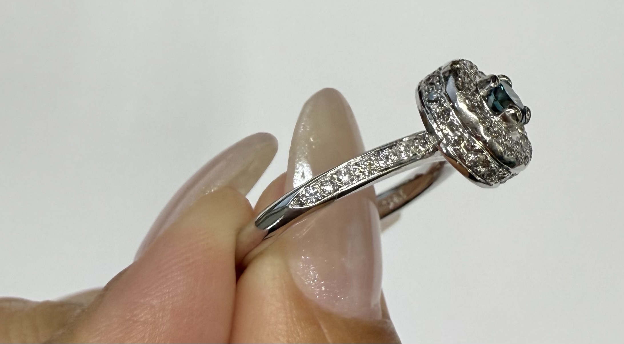 14k White Gold Genuine .24 Cttw Blue Diamond & .35 Cttw Round Brilliant Cut Diamond Halo Ring - Image 12