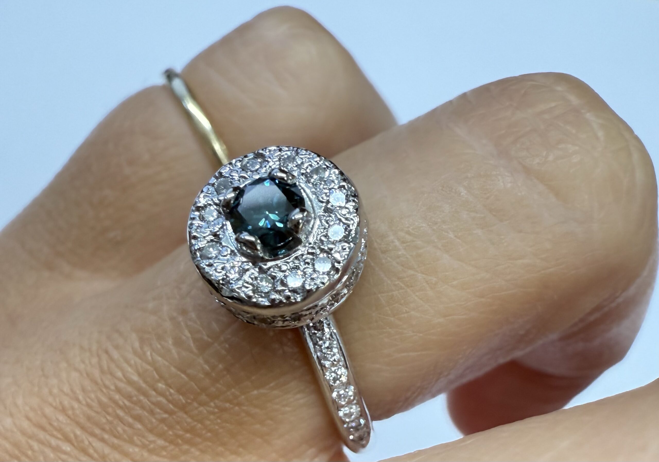 14k White Gold Genuine .24 Cttw Blue Diamond & .35 Cttw Round Brilliant Cut Diamond Halo Ring - Image 20