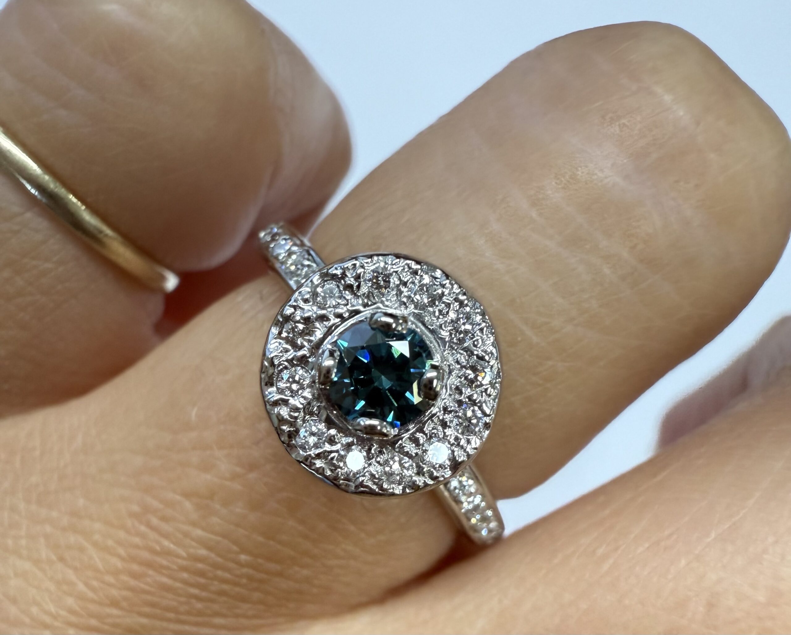 14k White Gold Genuine .24 Cttw Blue Diamond & .35 Cttw Round Brilliant Cut Diamond Halo Ring - Image 27