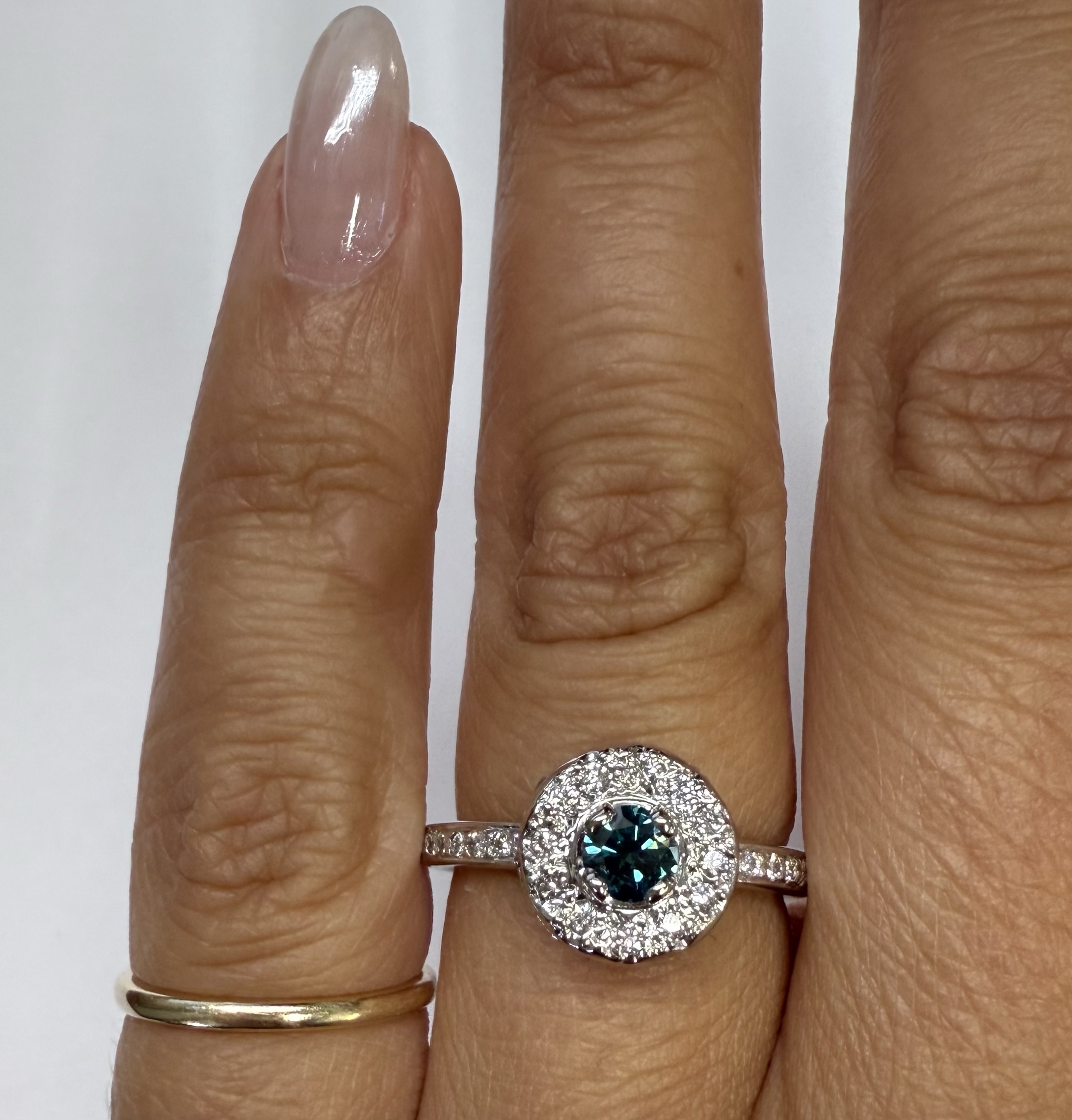 14k White Gold Genuine .24 Cttw Blue Diamond & .35 Cttw Round Brilliant Cut Diamond Halo Ring - Image 34