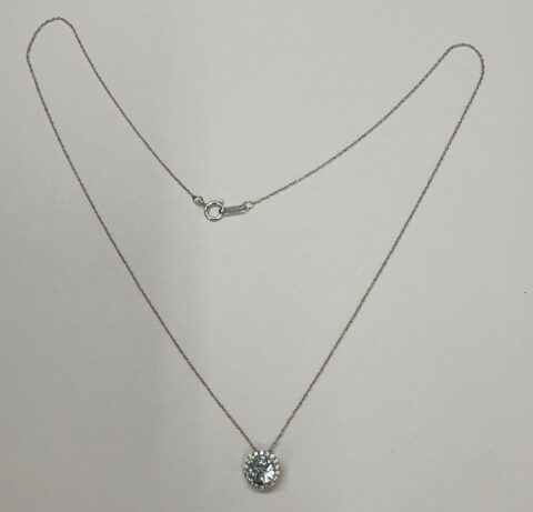 10k White Gold Genuine Blue Topaz & Crystal Halo Pendant