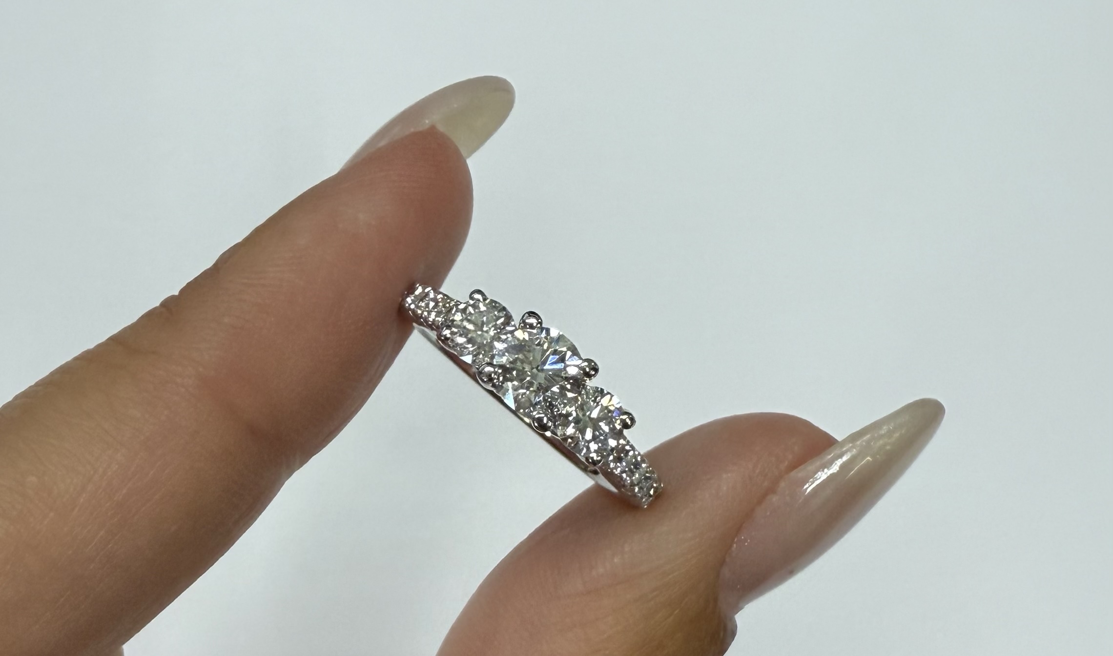 14k White Gold Genuine .80 Cttw Round Brilliant Cut Diamond 3 Stone Ring